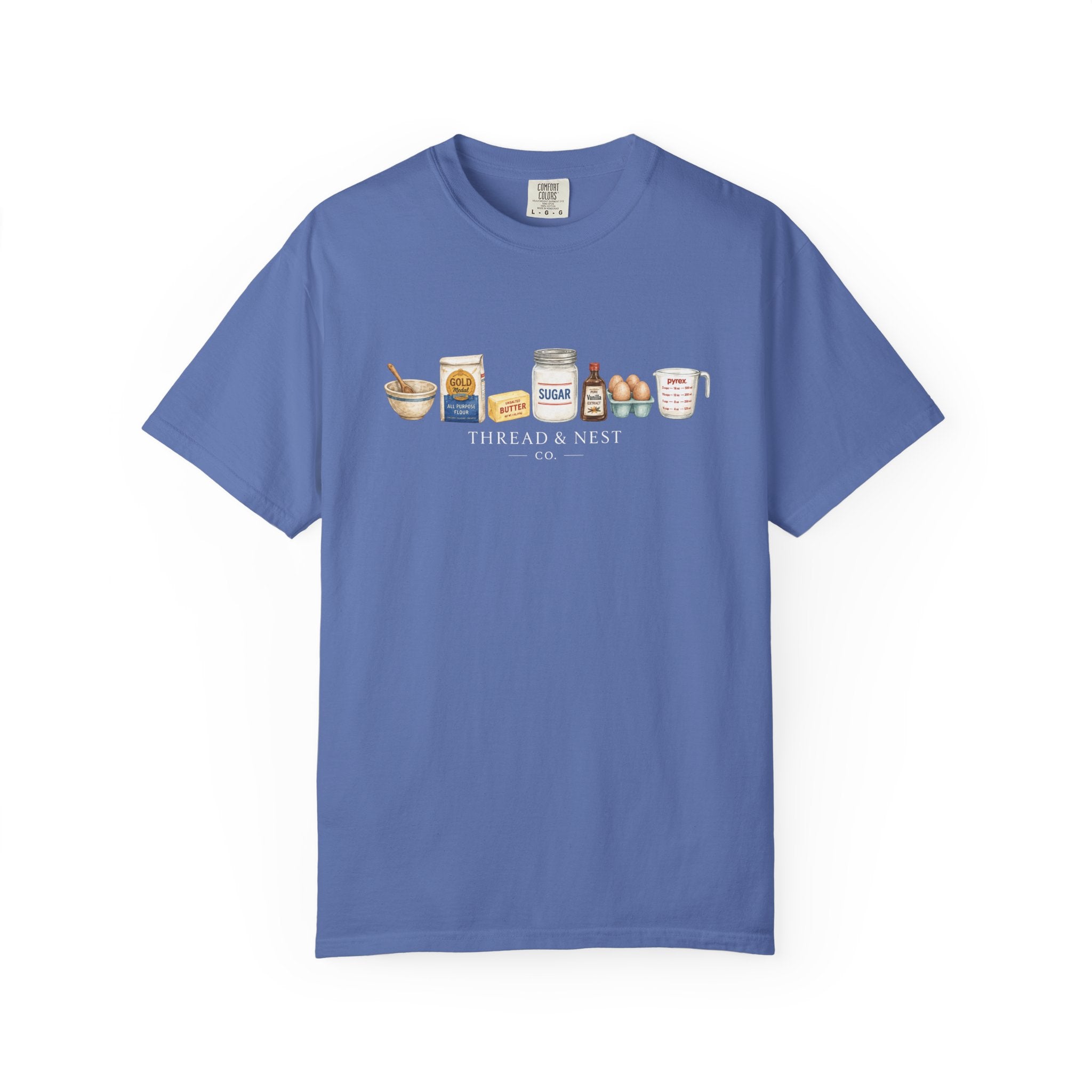 Baking Ingredients T-Shirt — Cute Illustrated Flour, Eggs & Milk Kitchen Tee