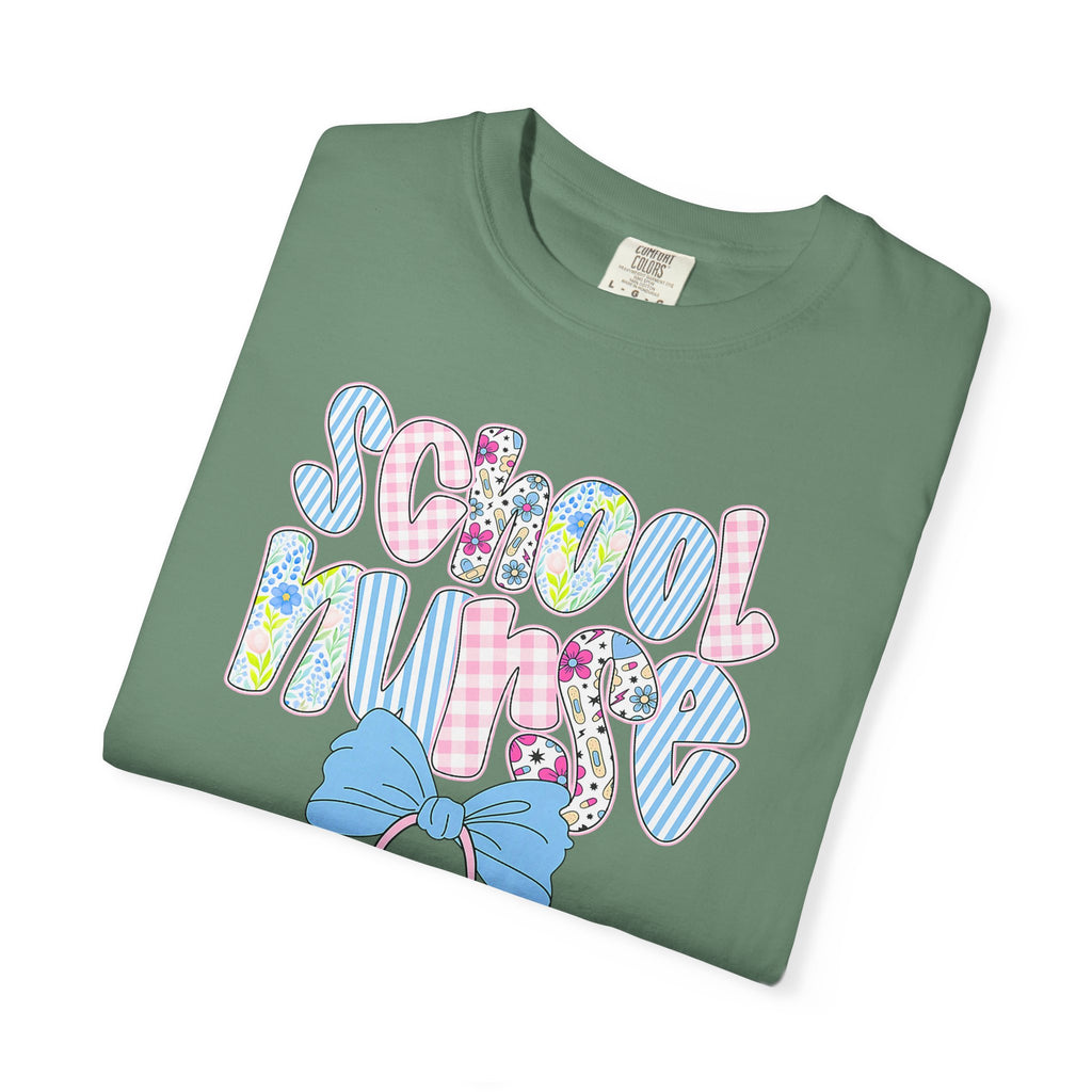 School Nurse T-Shirt — Cute Pastel Medical Design with Stethoscope & Bow