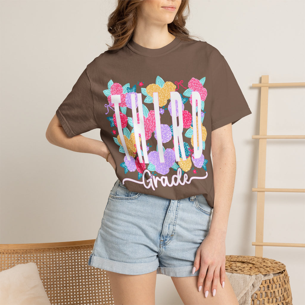 Third Grade Floral T-Shirt — Bright Back-to-School Tee for Students & Teachers