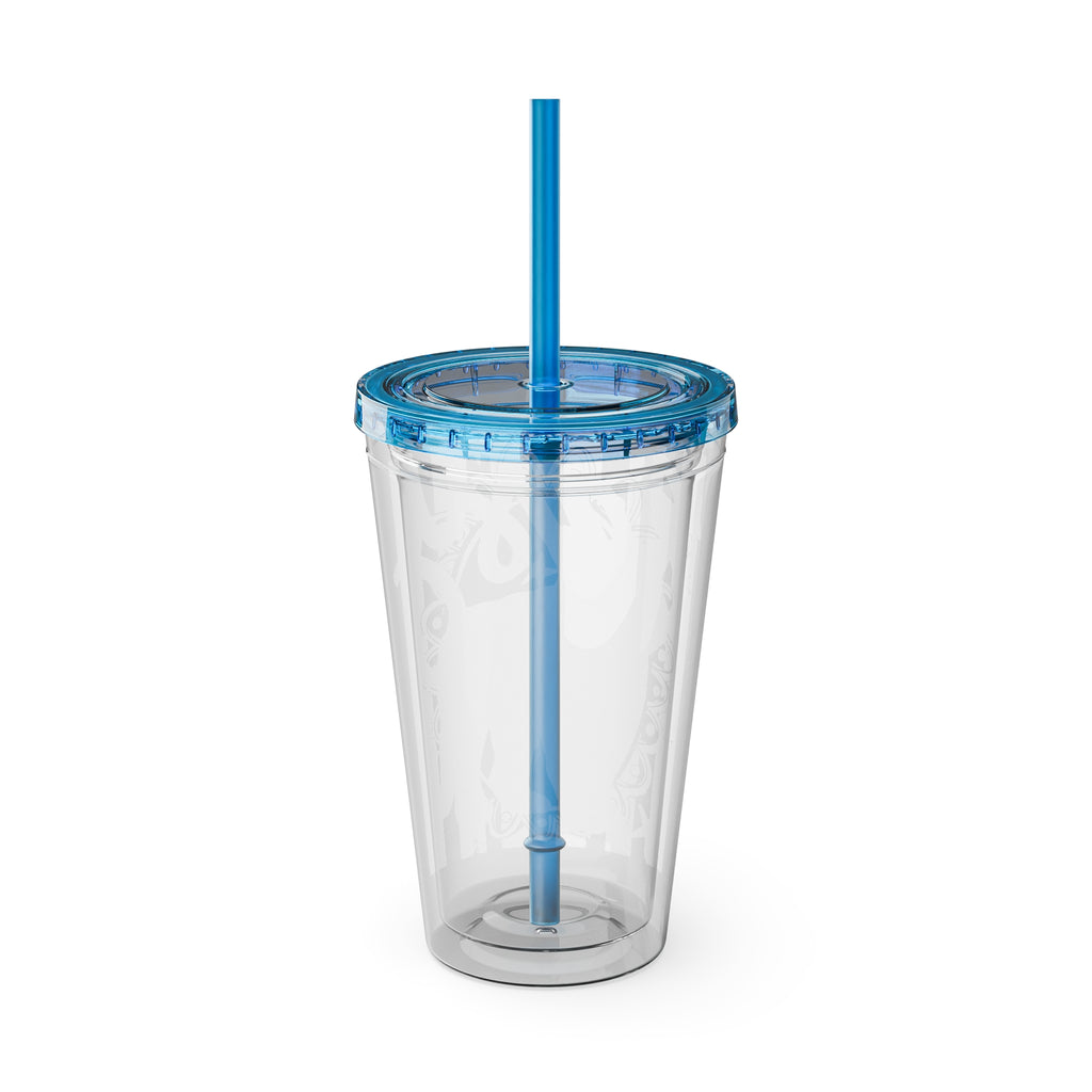 16oz Sunsplash Tumbler with Straw — Colorful 'Easy' Tiger Design
