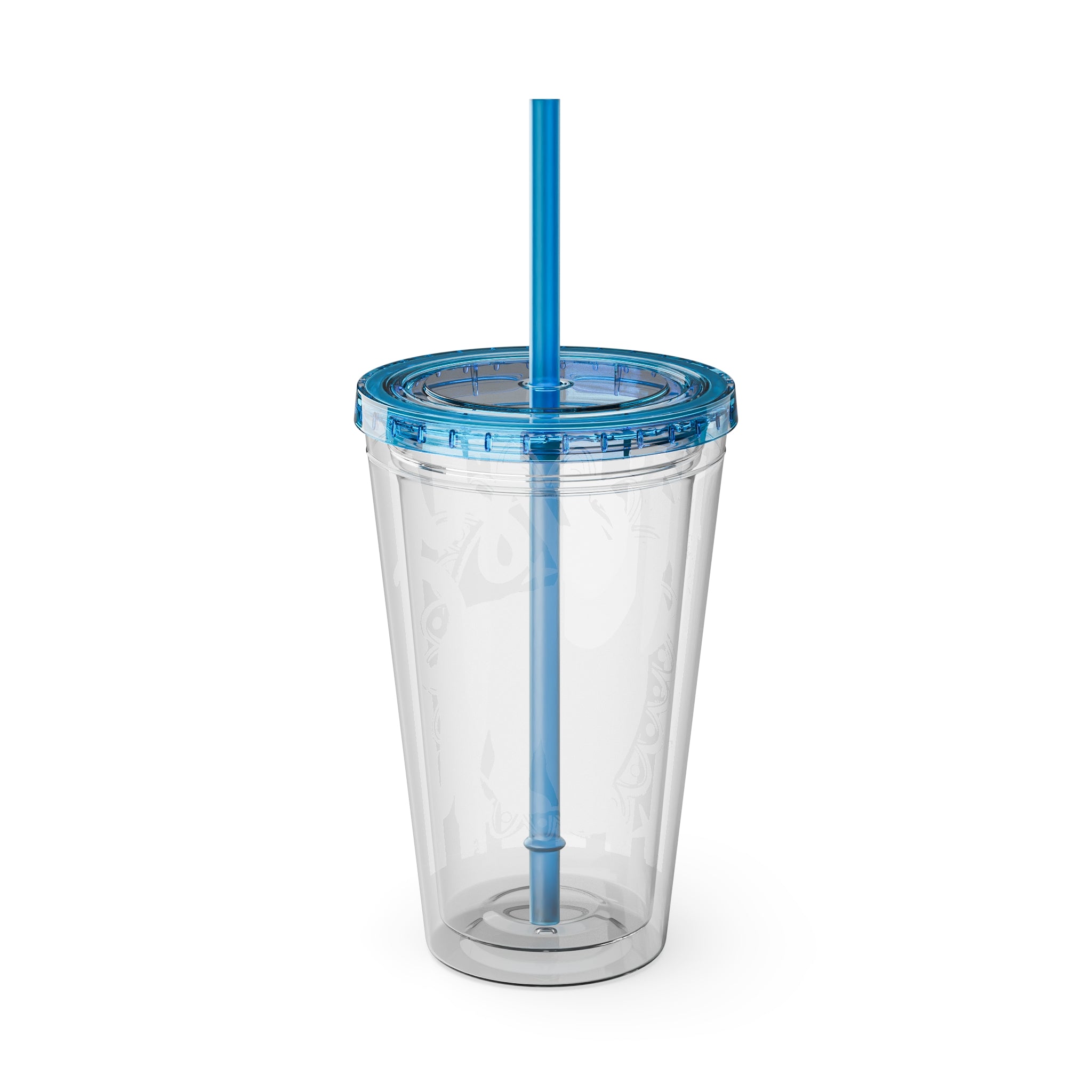 16oz Sunsplash Tumbler with Straw — Colorful 'Easy' Tiger Design