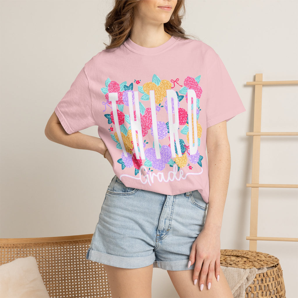 Third Grade Floral T-Shirt — Bright Back-to-School Tee for Students & Teachers