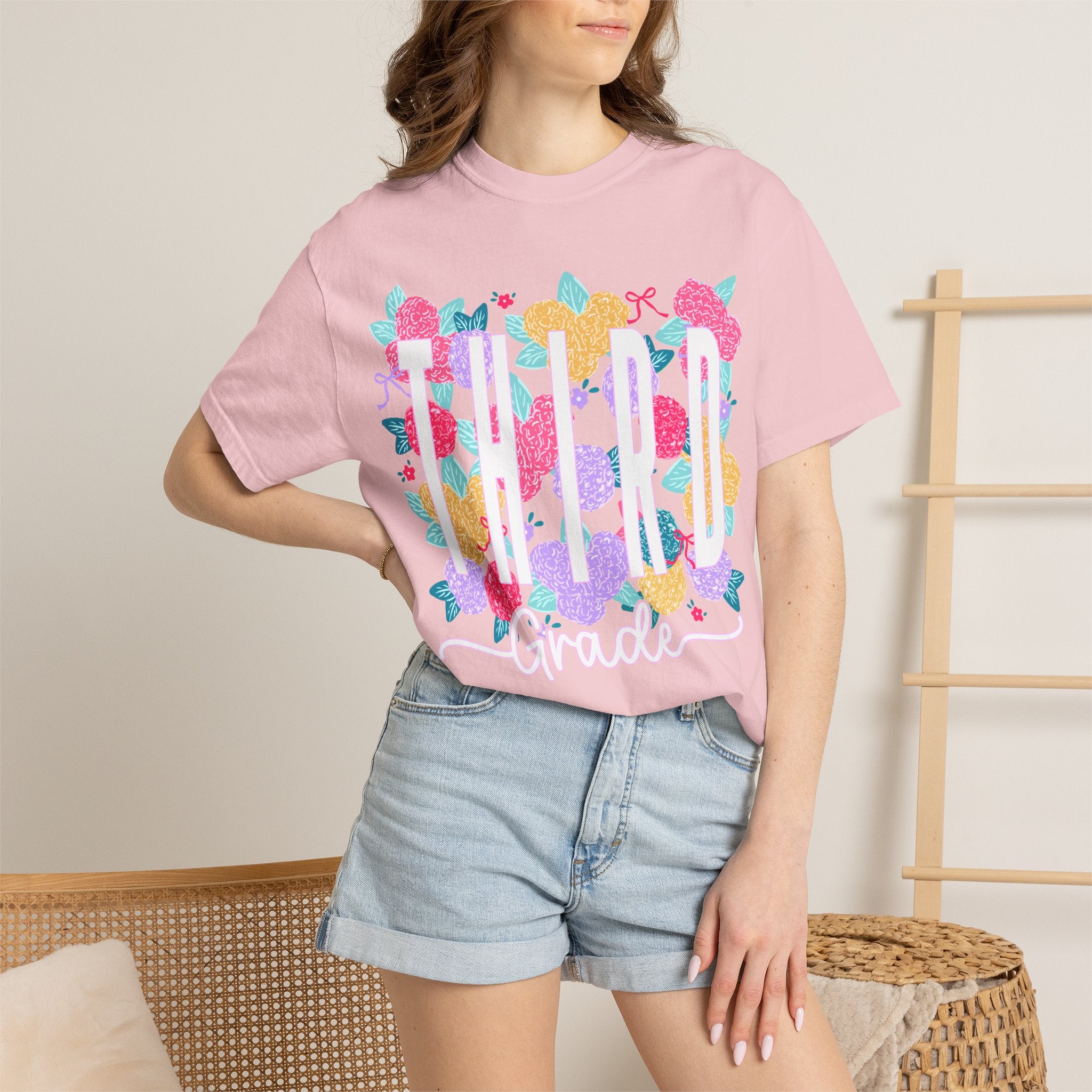 Third Grade Floral T-Shirt — Bright Back-to-School Tee for Students & Teachers