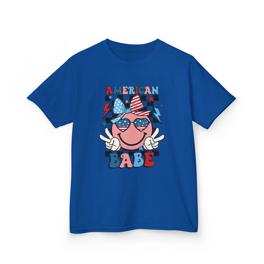American Babe Kids T‑Shirt – Patriotic Smiley Sunglasses 4th of July Tee