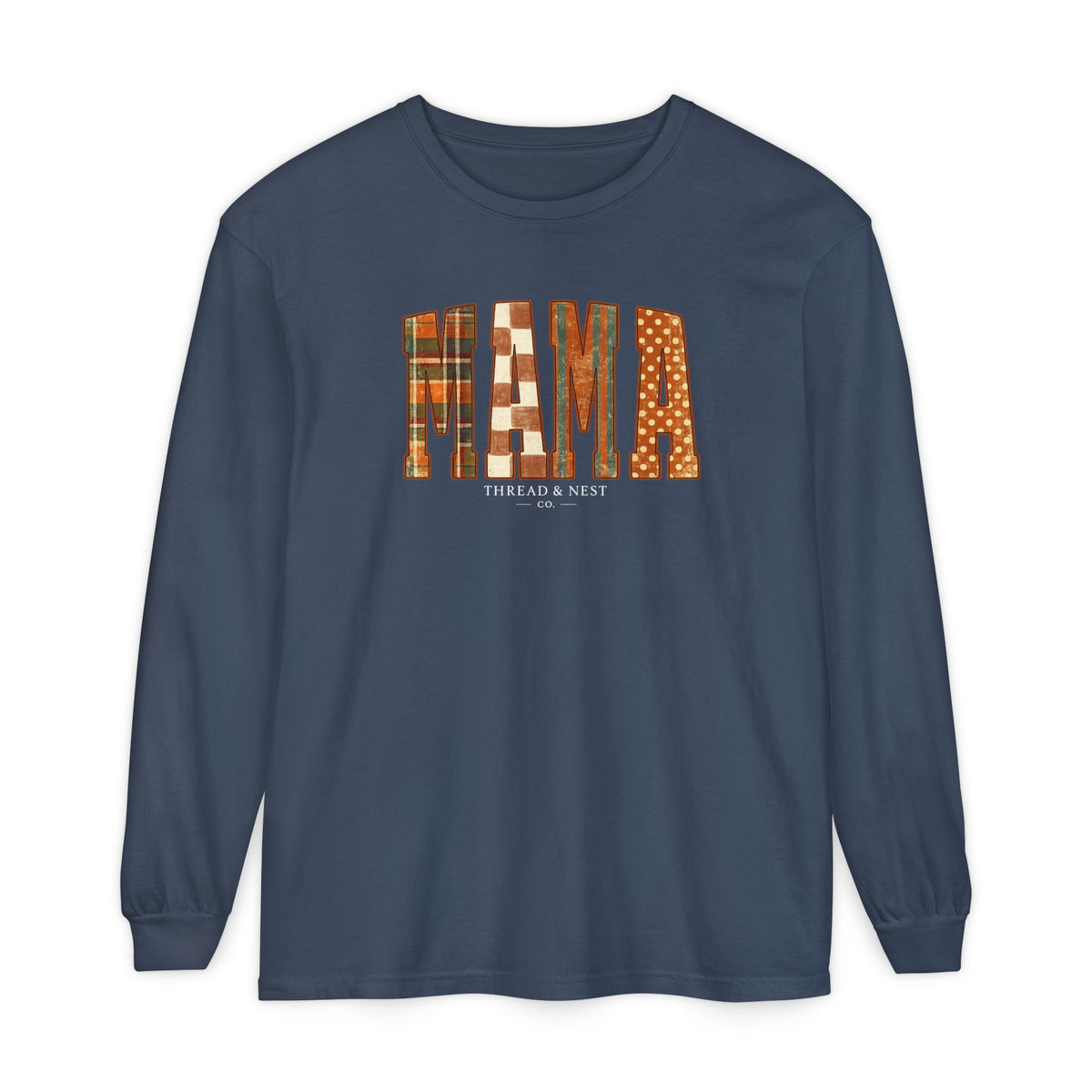 Mama Plaid Patchwork Long Sleeve Tee
