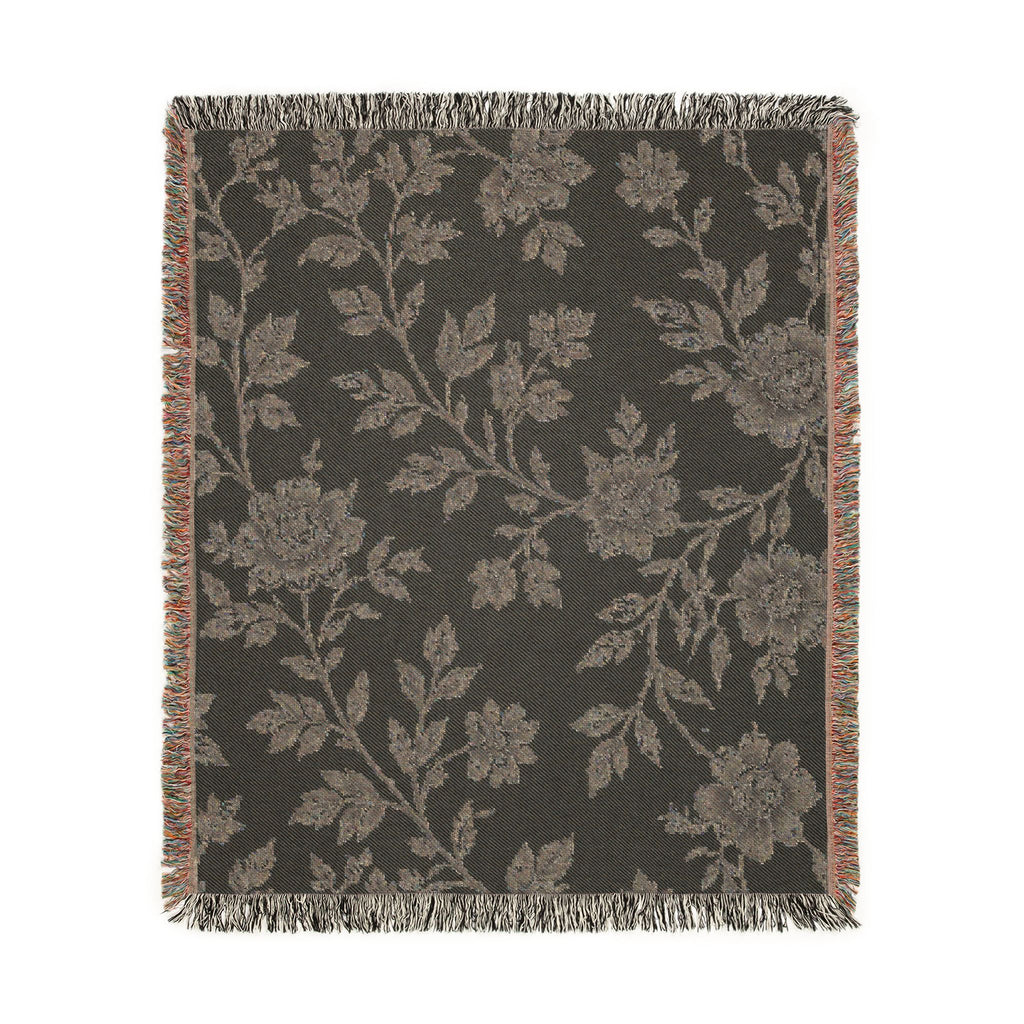 French Toile Woven Blanket — Vintage Floral Fringe Throw Blanket
