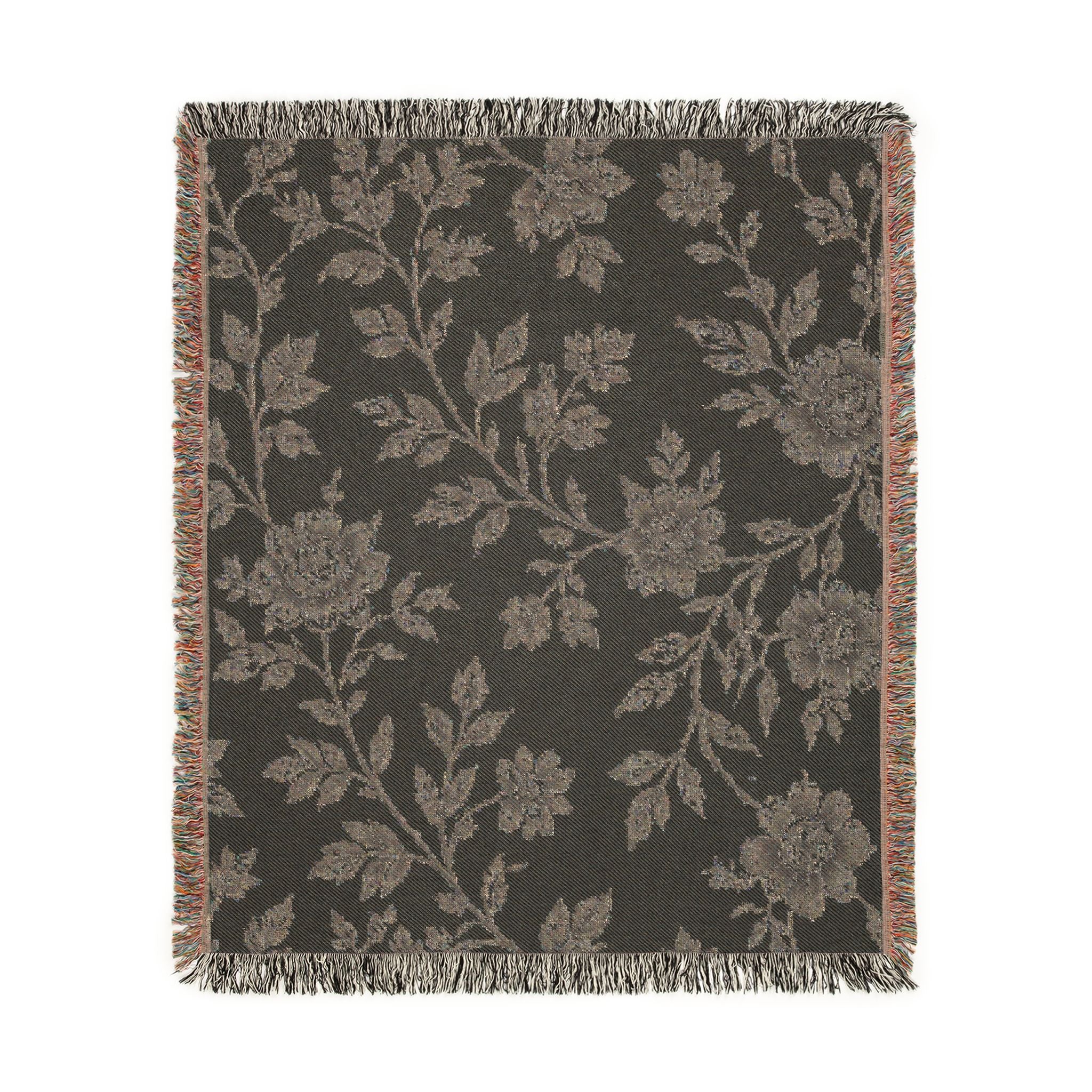 French Toile Woven Blanket — Vintage Floral Fringe Throw Blanket