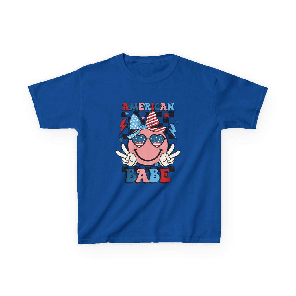 American Babe Kids T‑Shirt – Patriotic Smiley Sunglasses 4th of July Tee