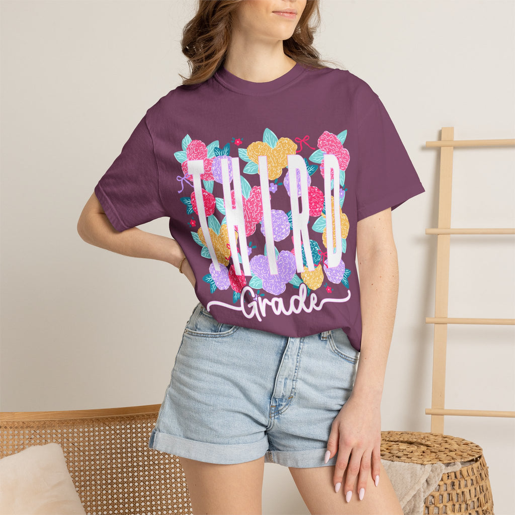 Third Grade Floral T-Shirt — Bright Back-to-School Tee for Students & Teachers