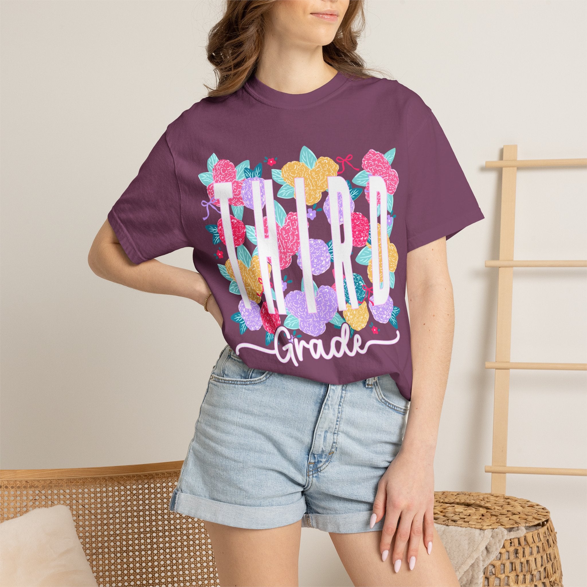 Third Grade Floral T-Shirt — Bright Back-to-School Tee for Students & Teachers