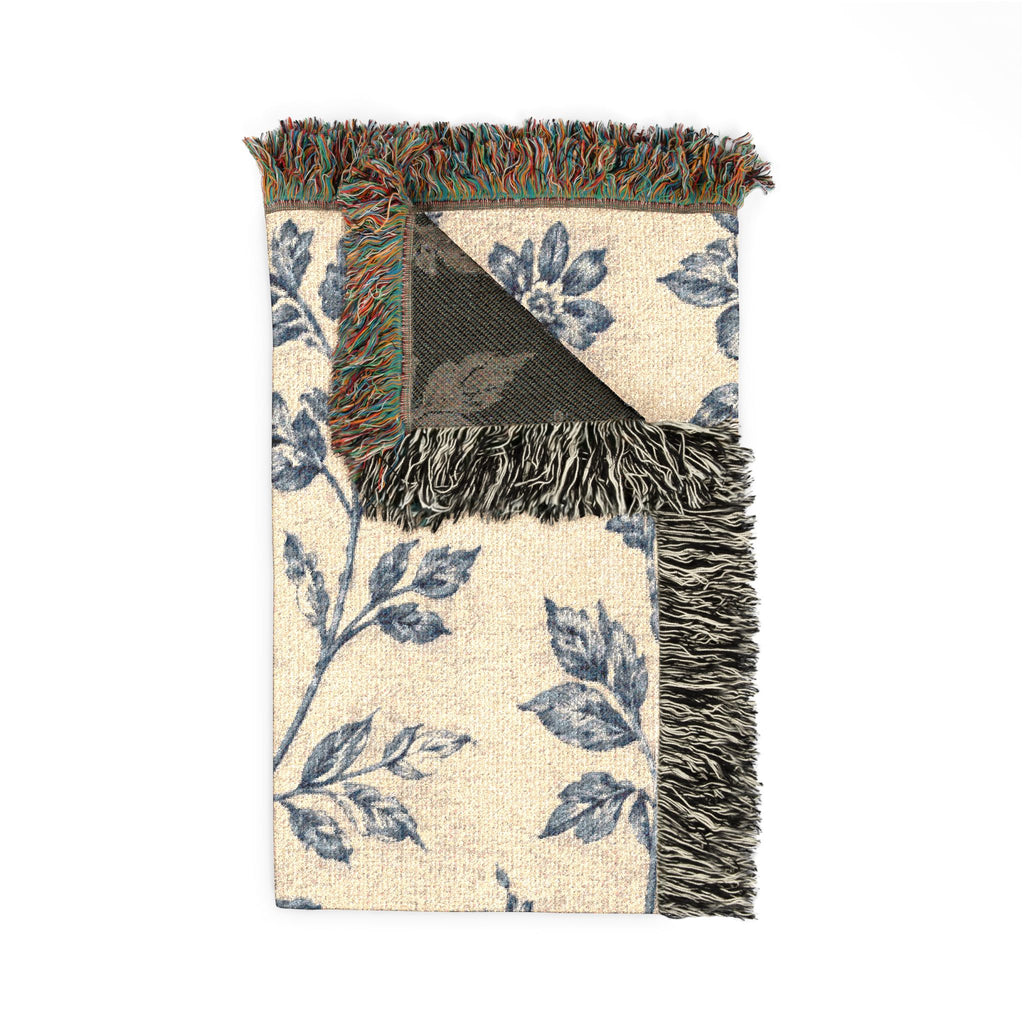 French Toile Woven Blanket — Vintage Floral Fringe Throw Blanket