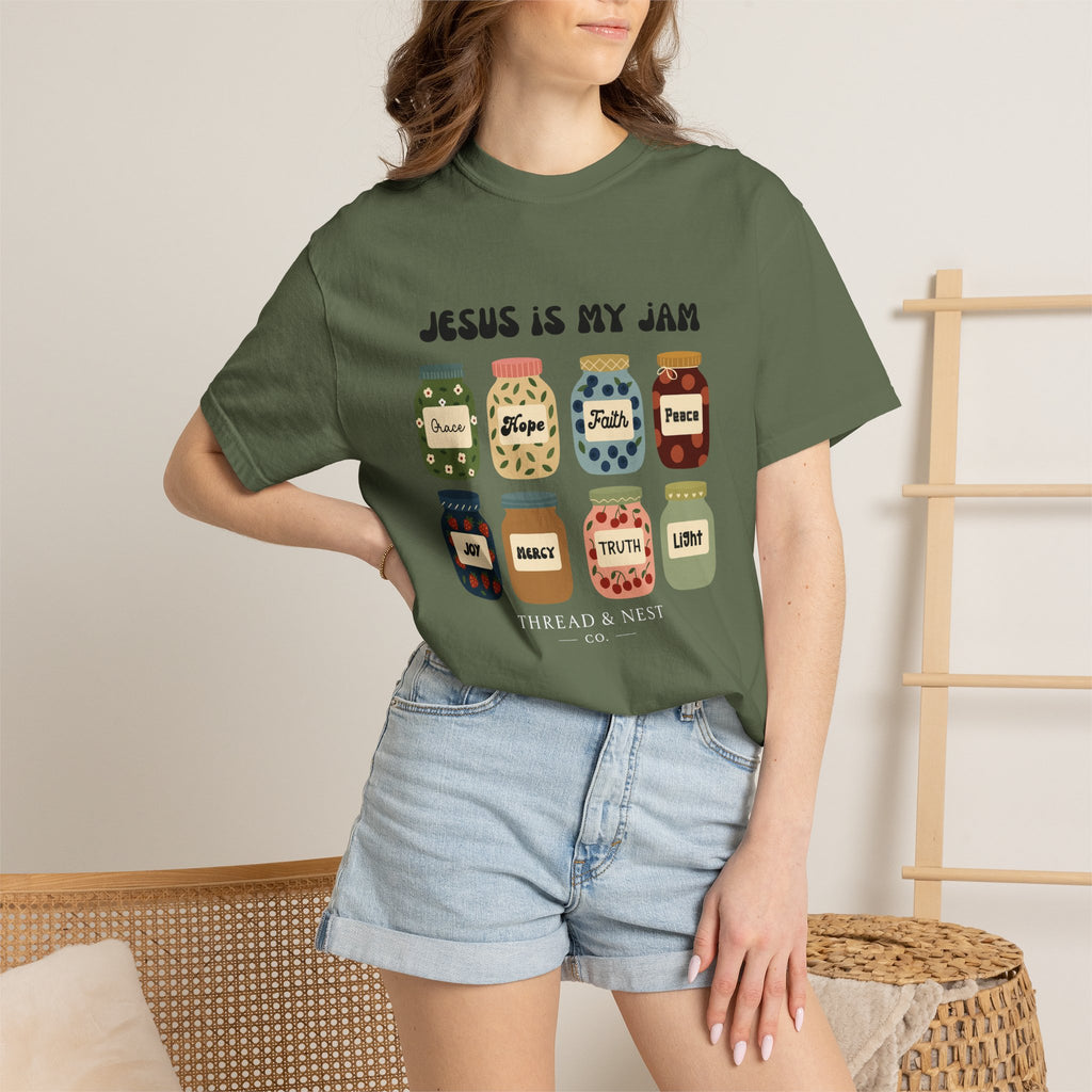 Jesus Is My Jam T-Shirt — Christian Faith Graphic Tee with Inspirational Jars