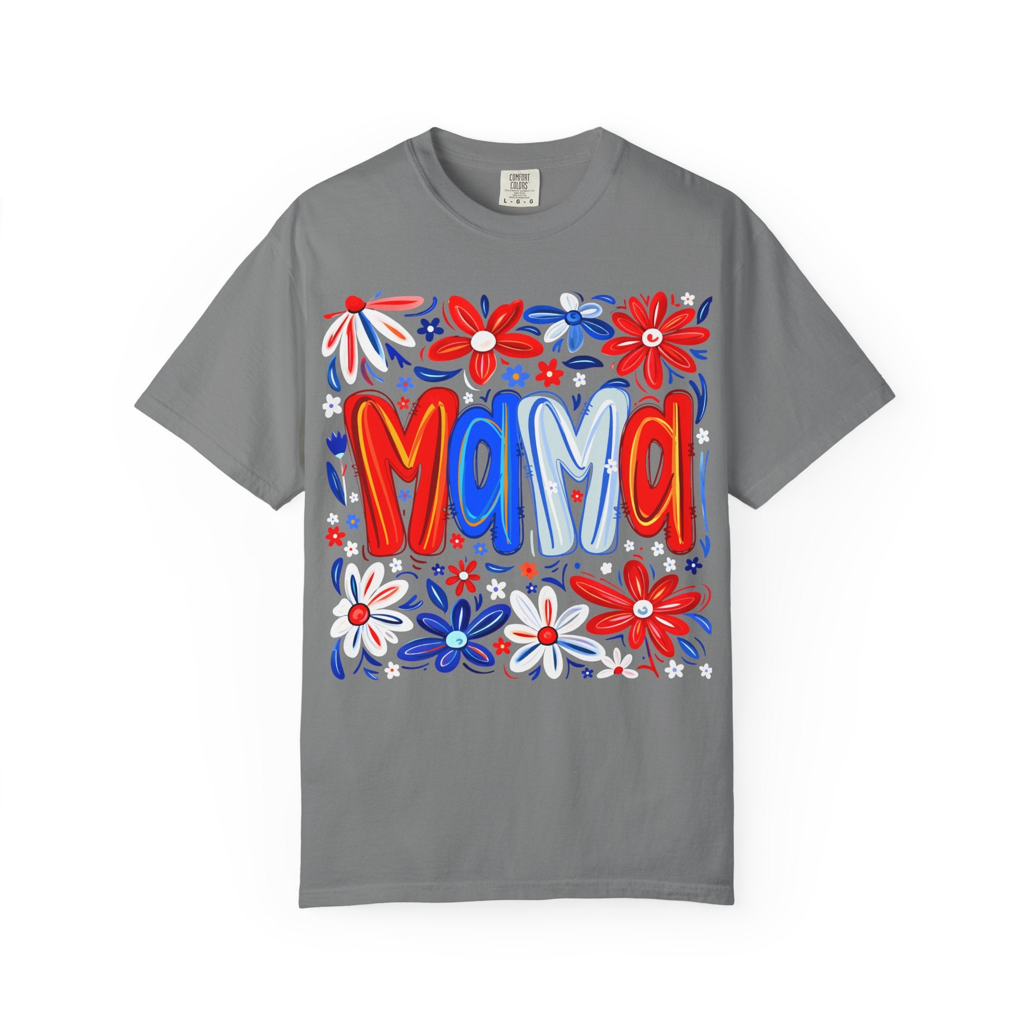 Mama Floral T-Shirt — Patriotic Red, White & Blue Mother's Day Tee