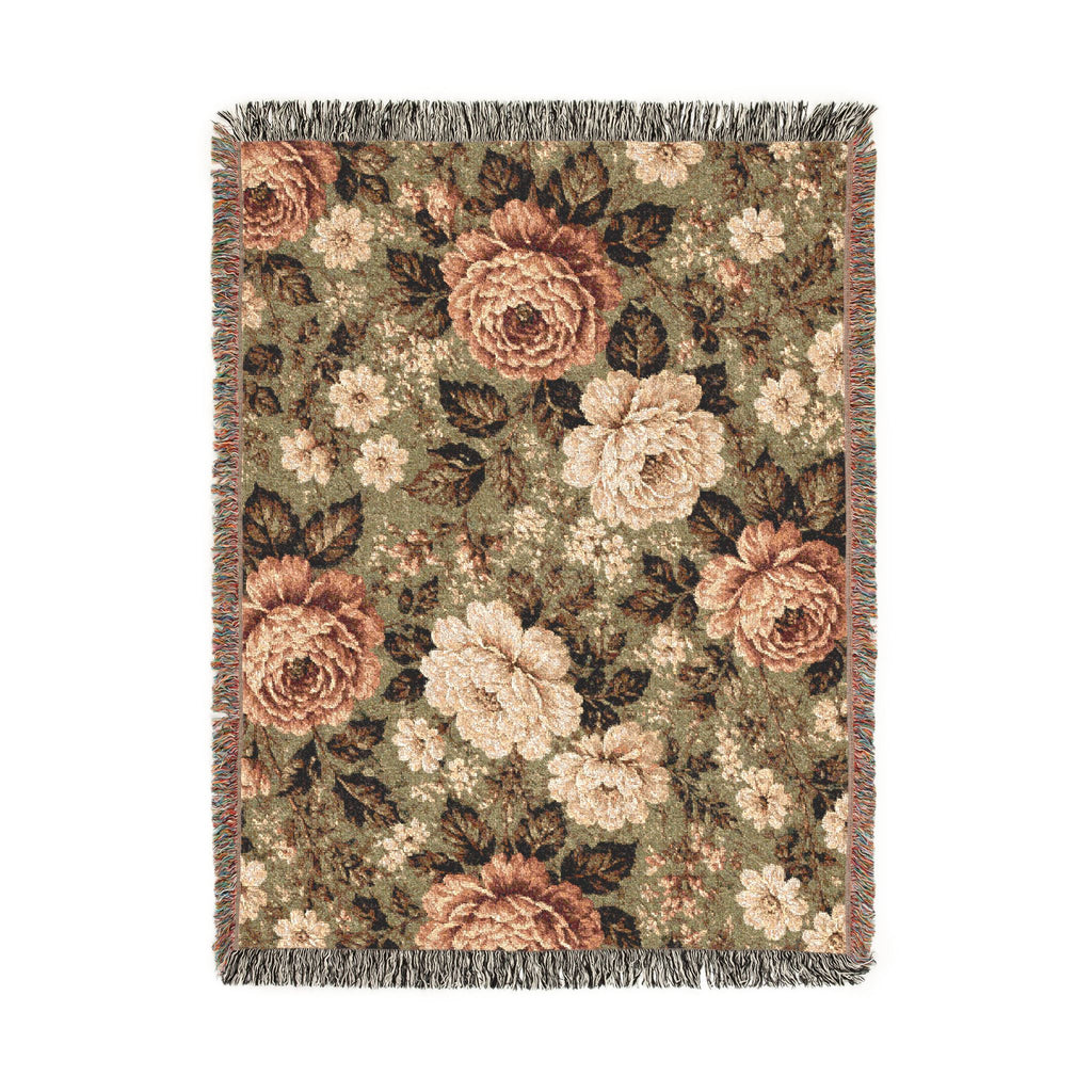 Cottage Rose Woven Blanket — Vintage Rose Tapestry Throw
