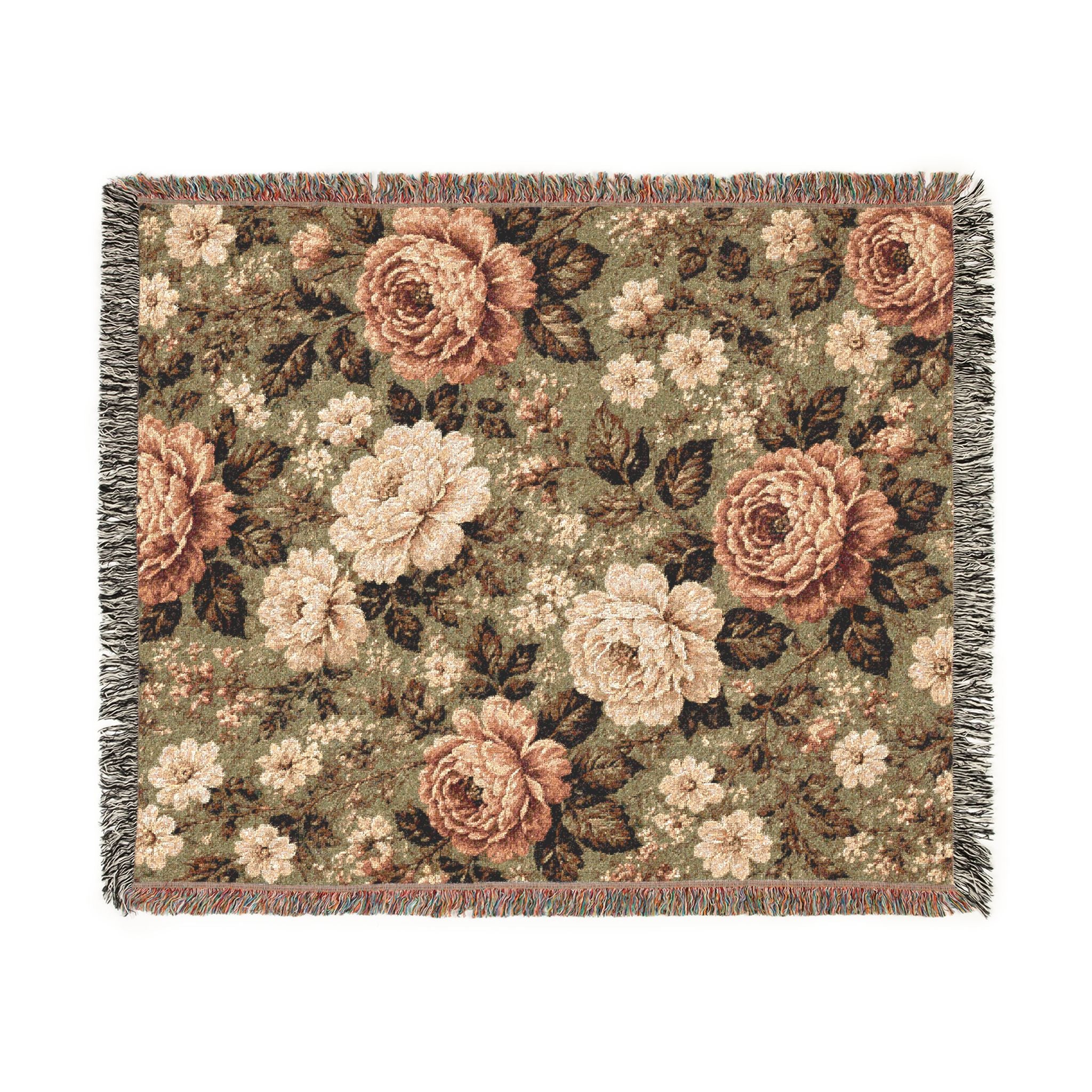 Cottage Rose Woven Blanket — Vintage Rose Tapestry Throw