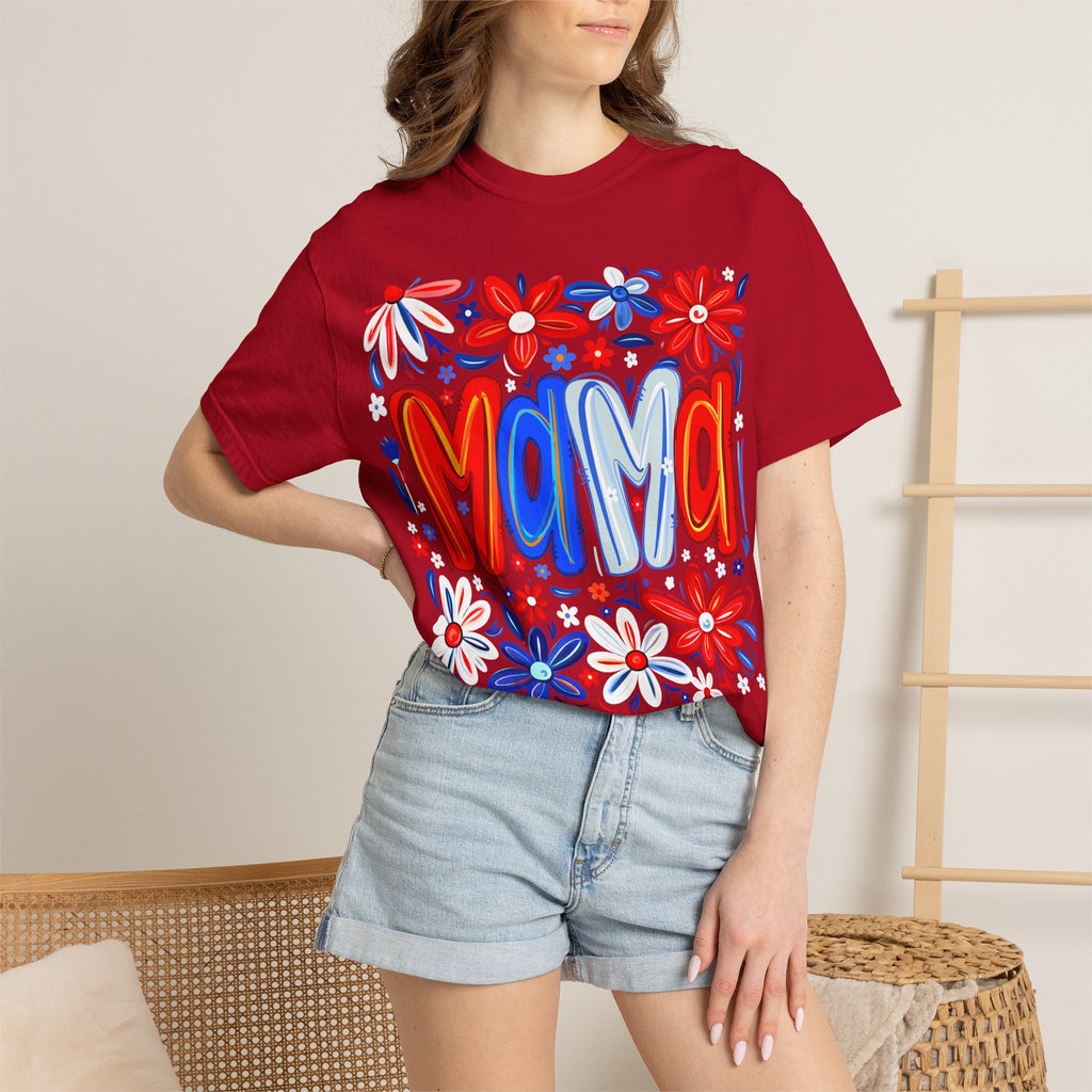Mama Floral T-Shirt — Patriotic Red, White & Blue Mother's Day Tee