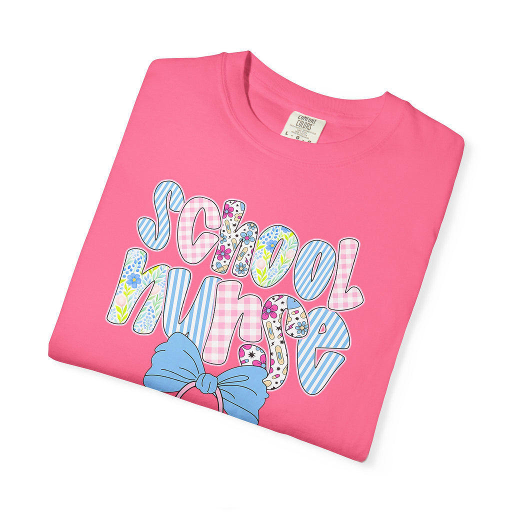 School Nurse T-Shirt — Cute Pastel Medical Design with Stethoscope & Bow