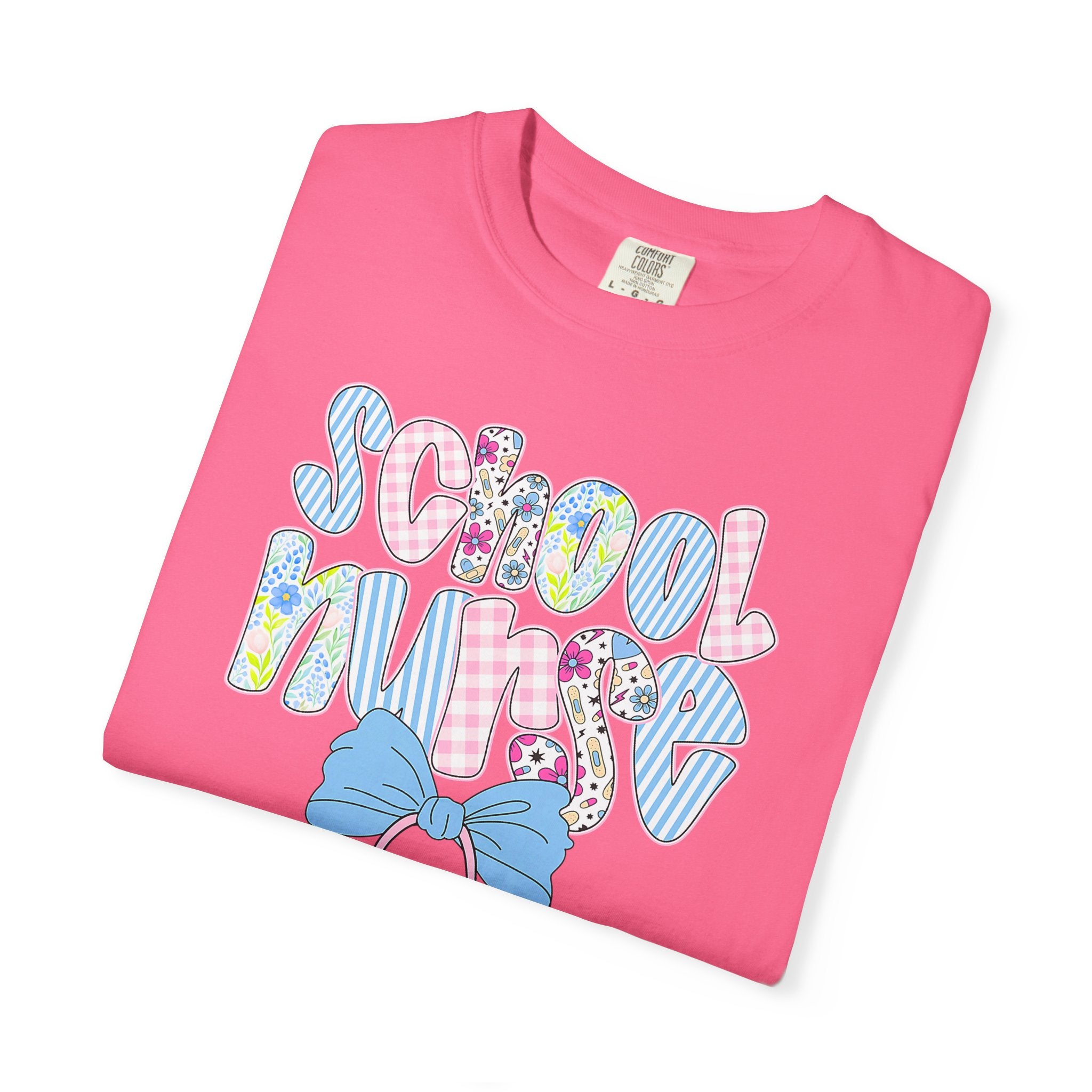School Nurse T-Shirt — Cute Pastel Medical Design with Stethoscope & Bow