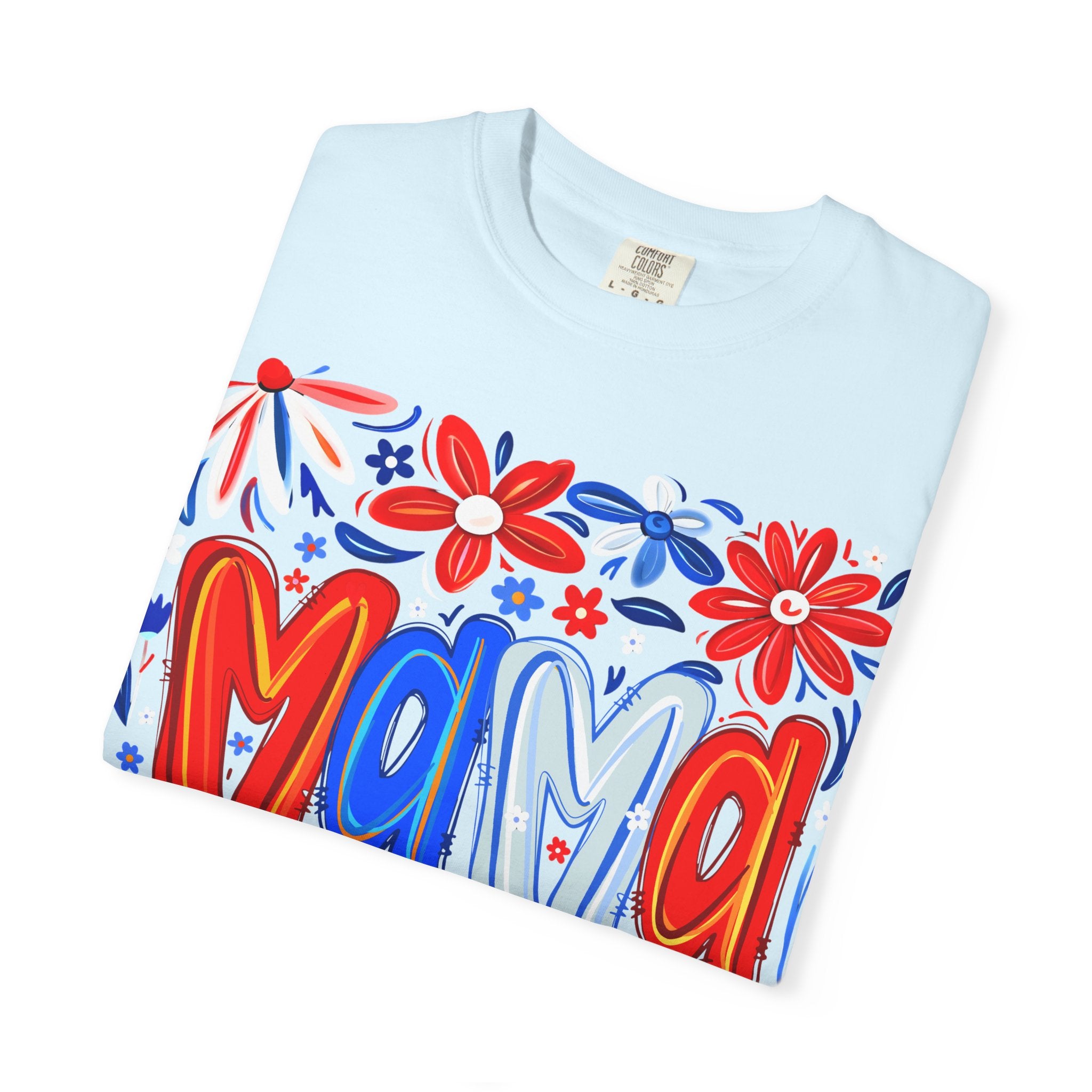 Mama Floral T-Shirt — Patriotic Red, White & Blue Mother's Day Tee