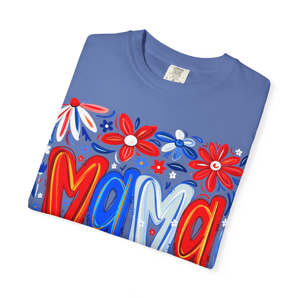 Mama Floral T-Shirt — Patriotic Red, White & Blue Mother's Day Tee
