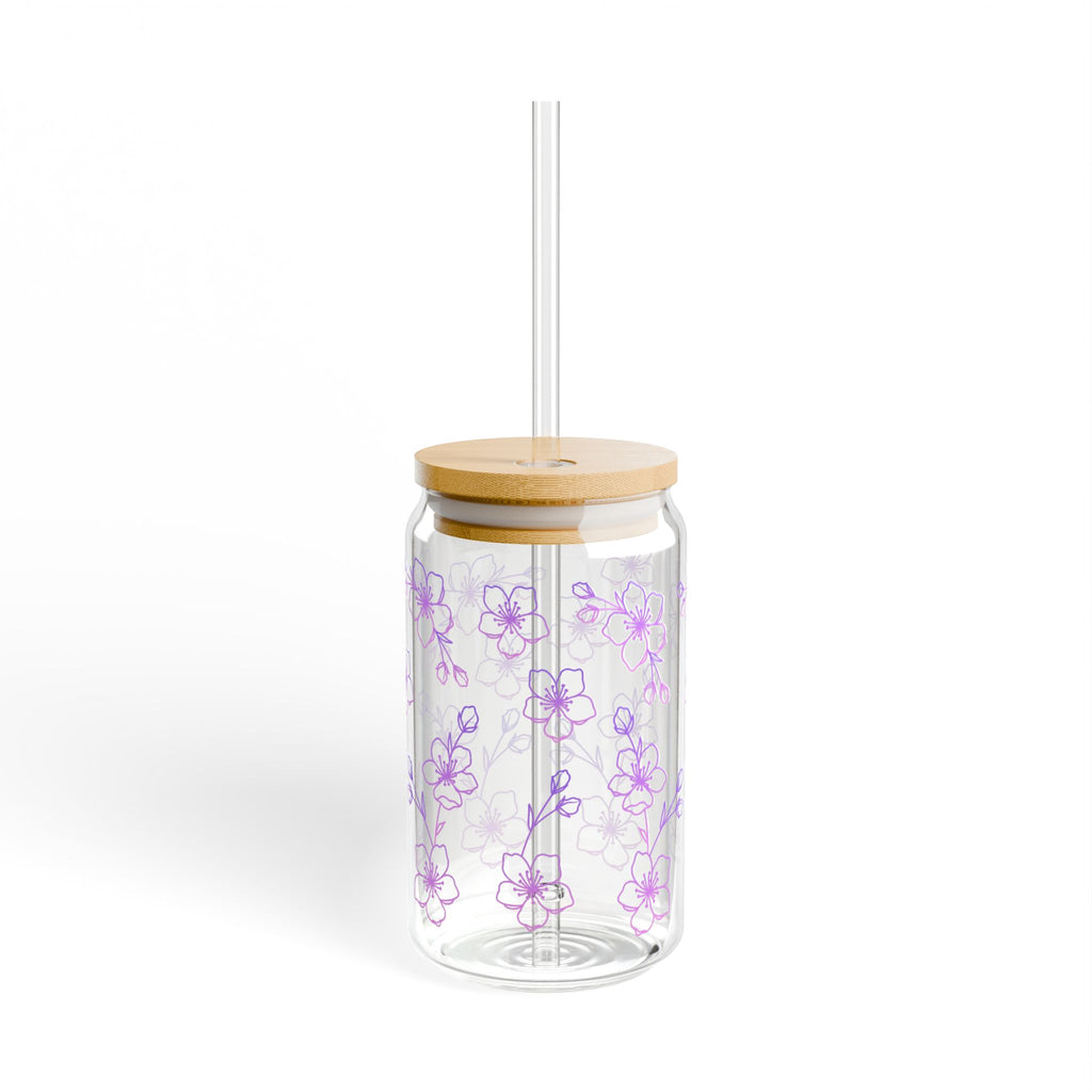 16oz Floral Sipper Glass with Bamboo Lid & Straw — Purple Daisy Drinkware