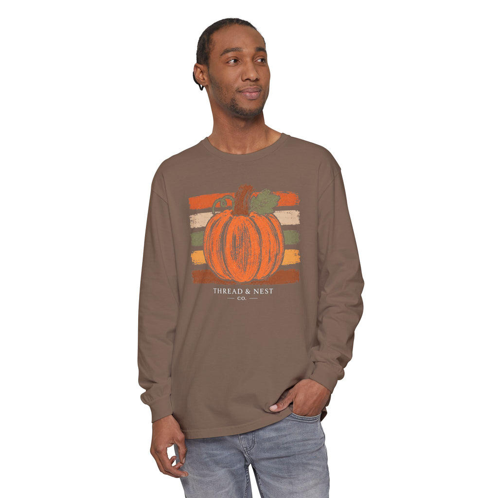 Pumpkin Retro Stripe Long Sleeve Tee