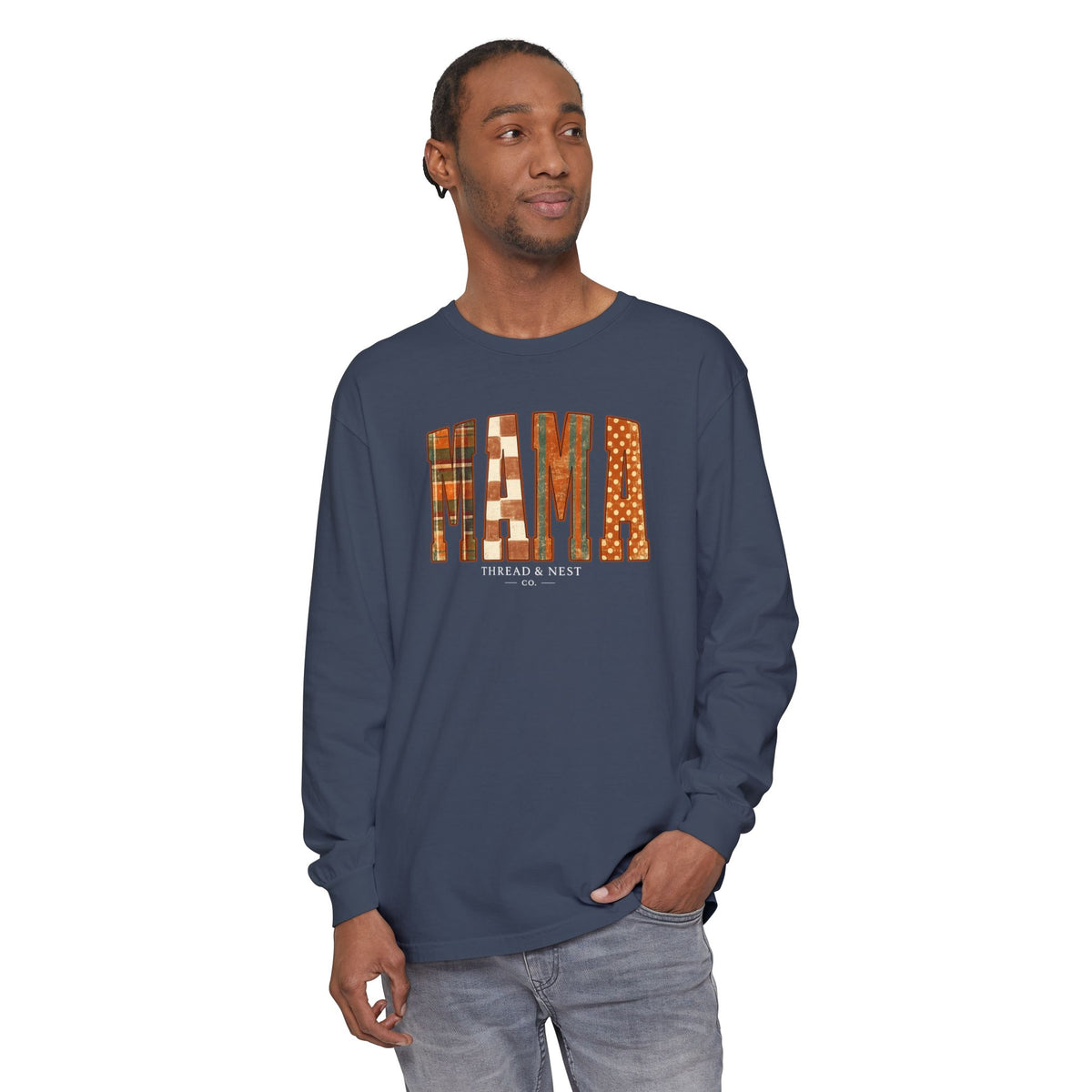 Mama Plaid Patchwork Long Sleeve Tee