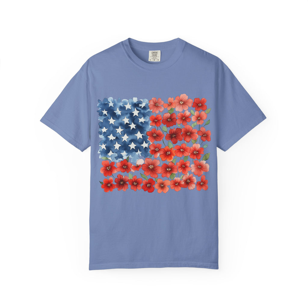 Poppy American Flag T-Shirt — Floral USA Patriotic Tee