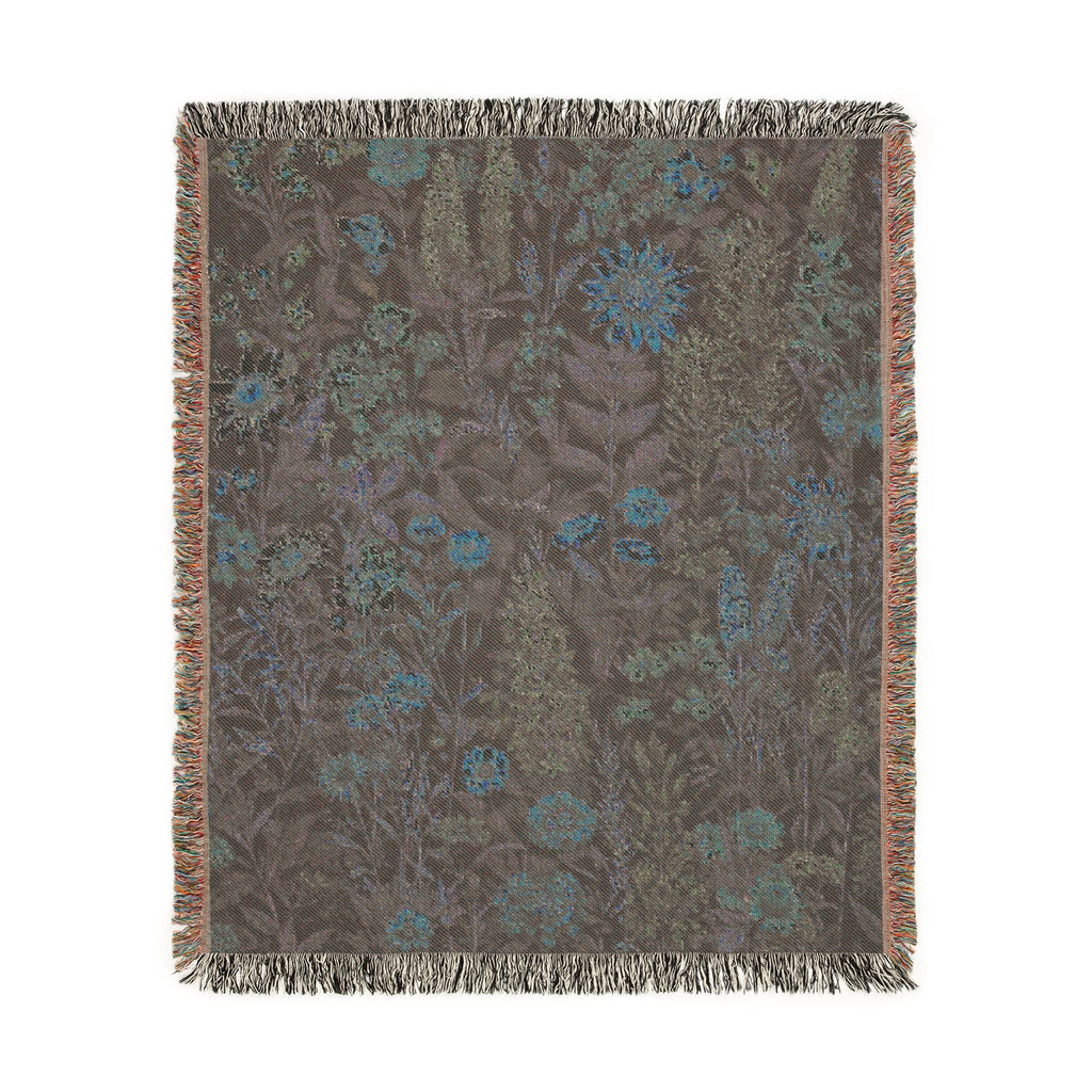 Midnight Meadow Woven Blanket — Vintage Botanical Throw for Living Room & Patio