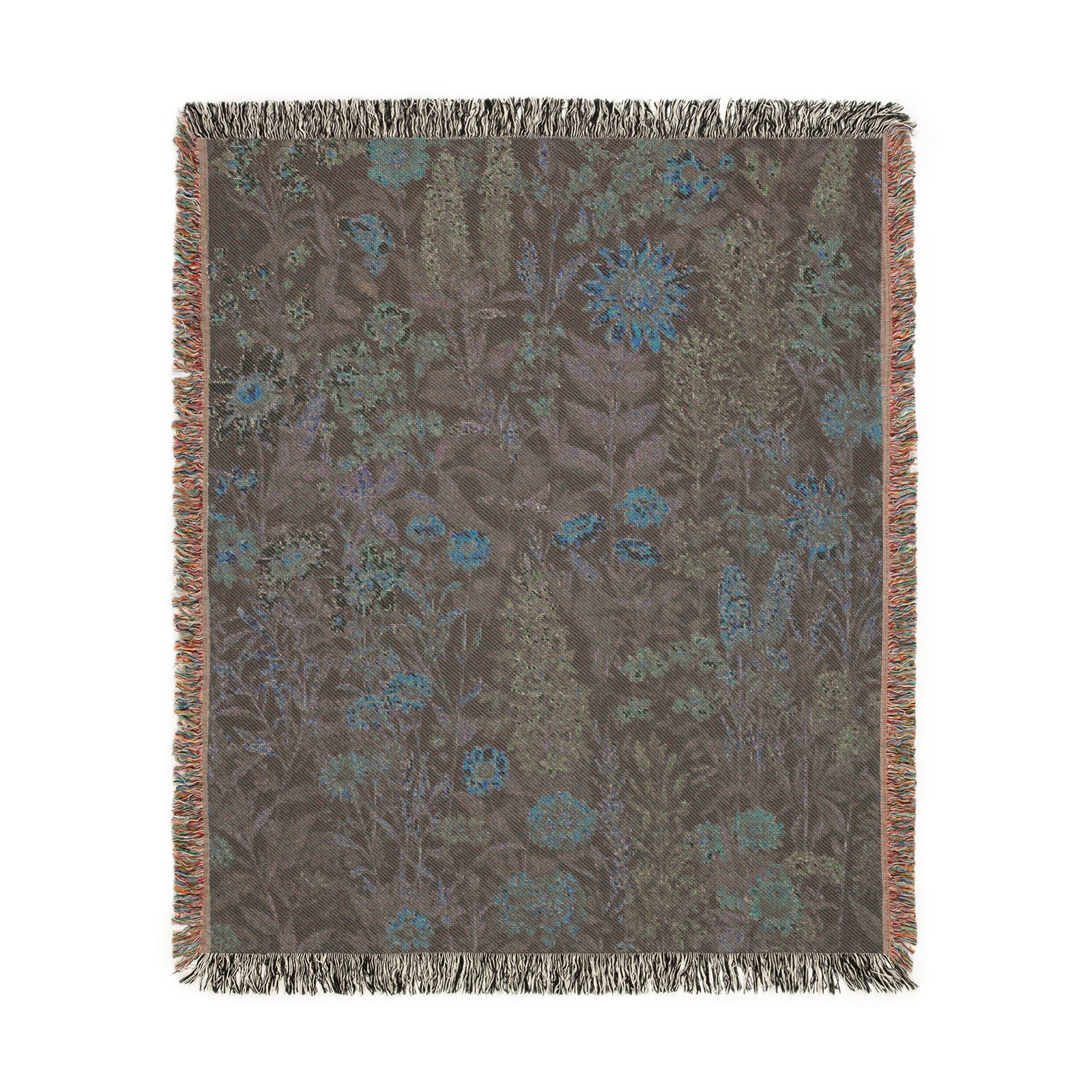 Midnight Meadow Woven Blanket — Vintage Botanical Throw for Living Room & Patio