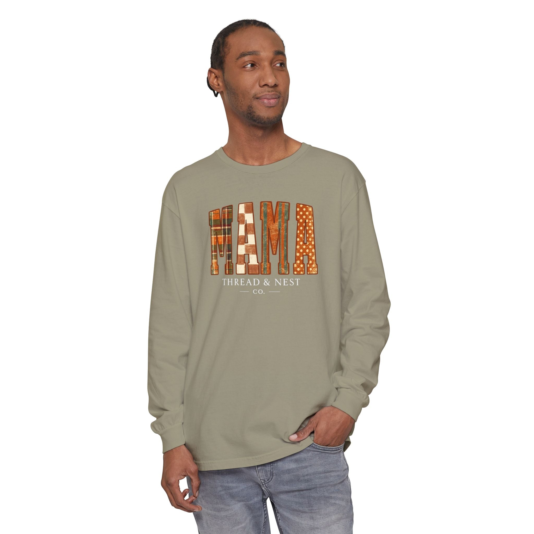 Mama Plaid Patchwork Long Sleeve Tee