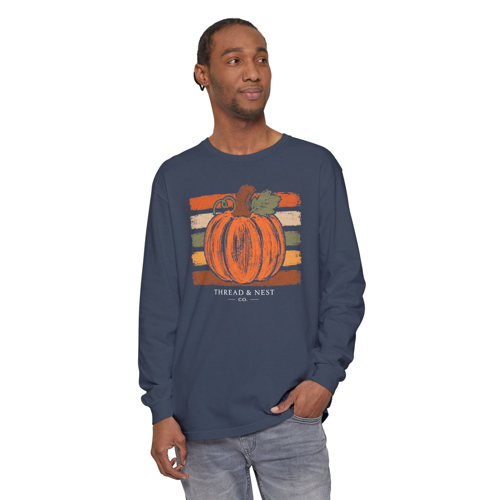 Pumpkin Retro Stripe Long Sleeve Tee