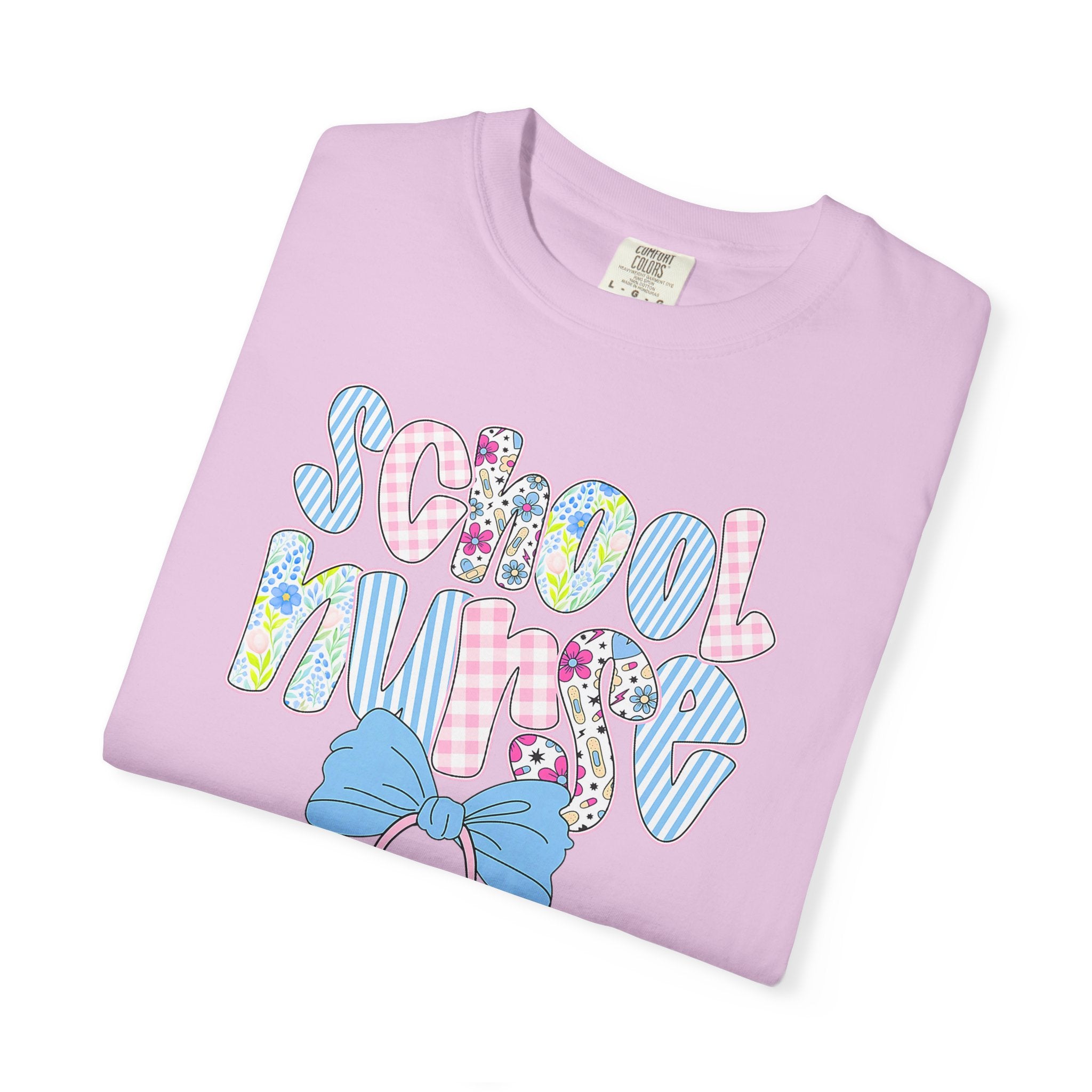 School Nurse T-Shirt — Cute Pastel Medical Design with Stethoscope & Bow