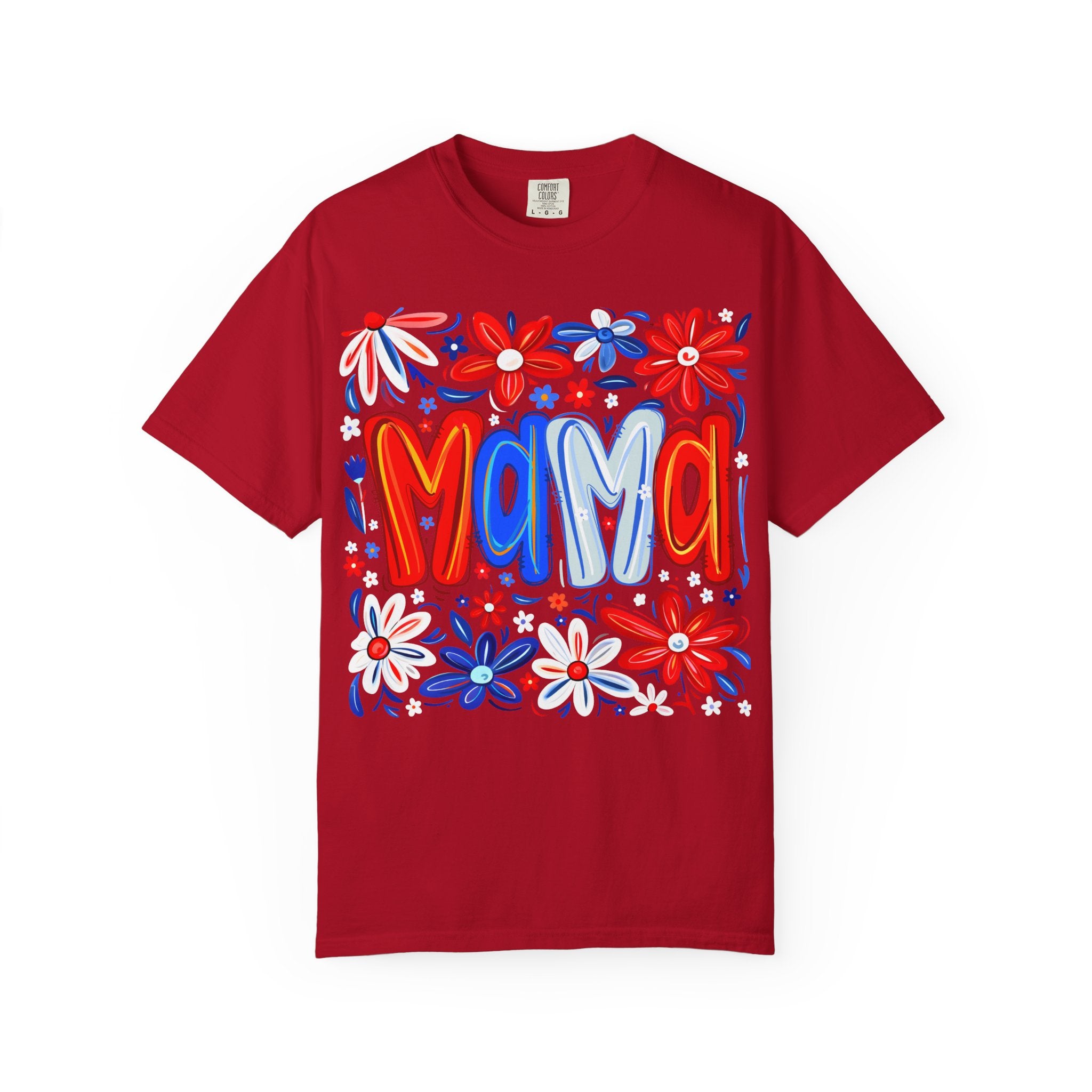 Mama Floral T-Shirt — Patriotic Red, White & Blue Mother's Day Tee