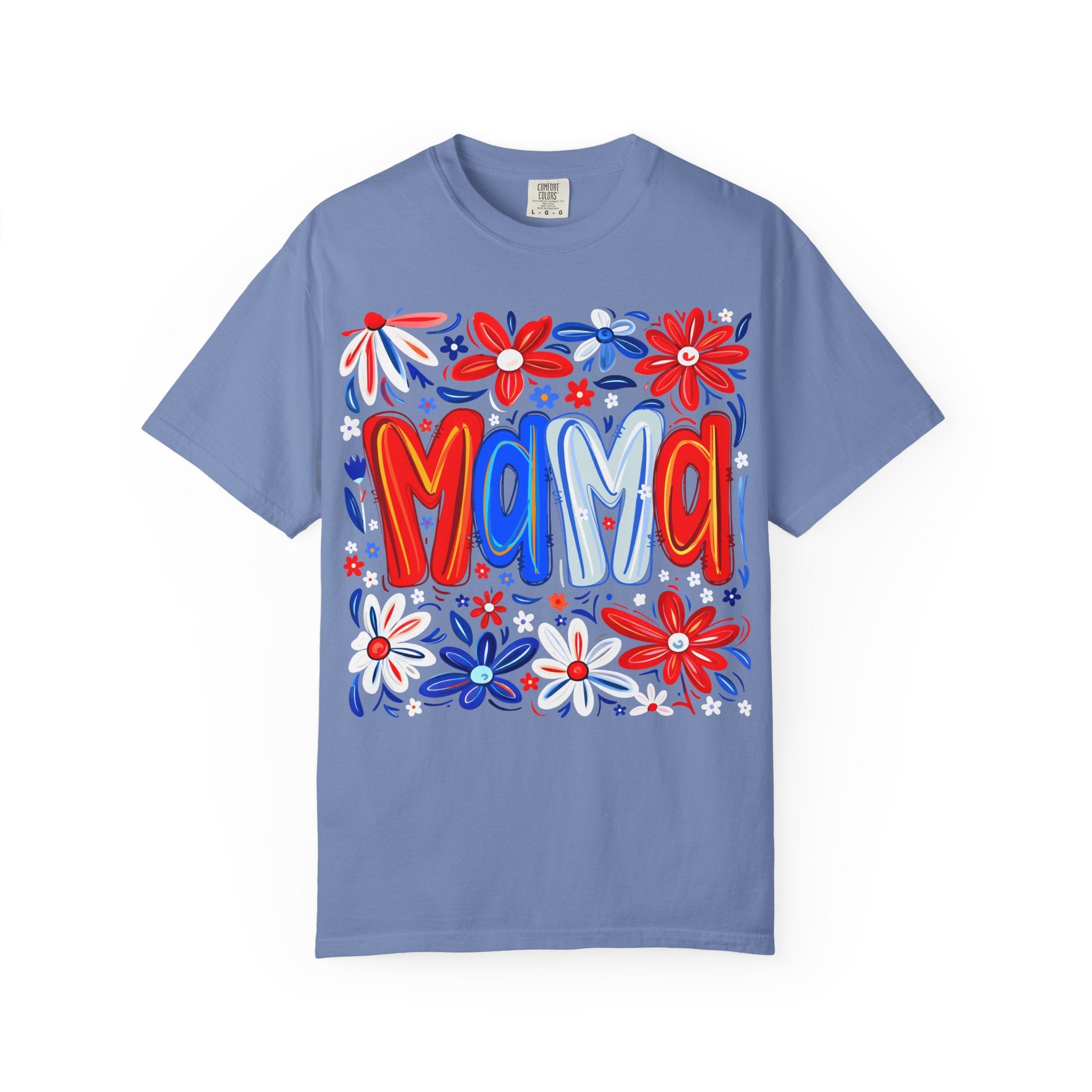 Mama Floral T-Shirt — Patriotic Red, White & Blue Mother's Day Tee
