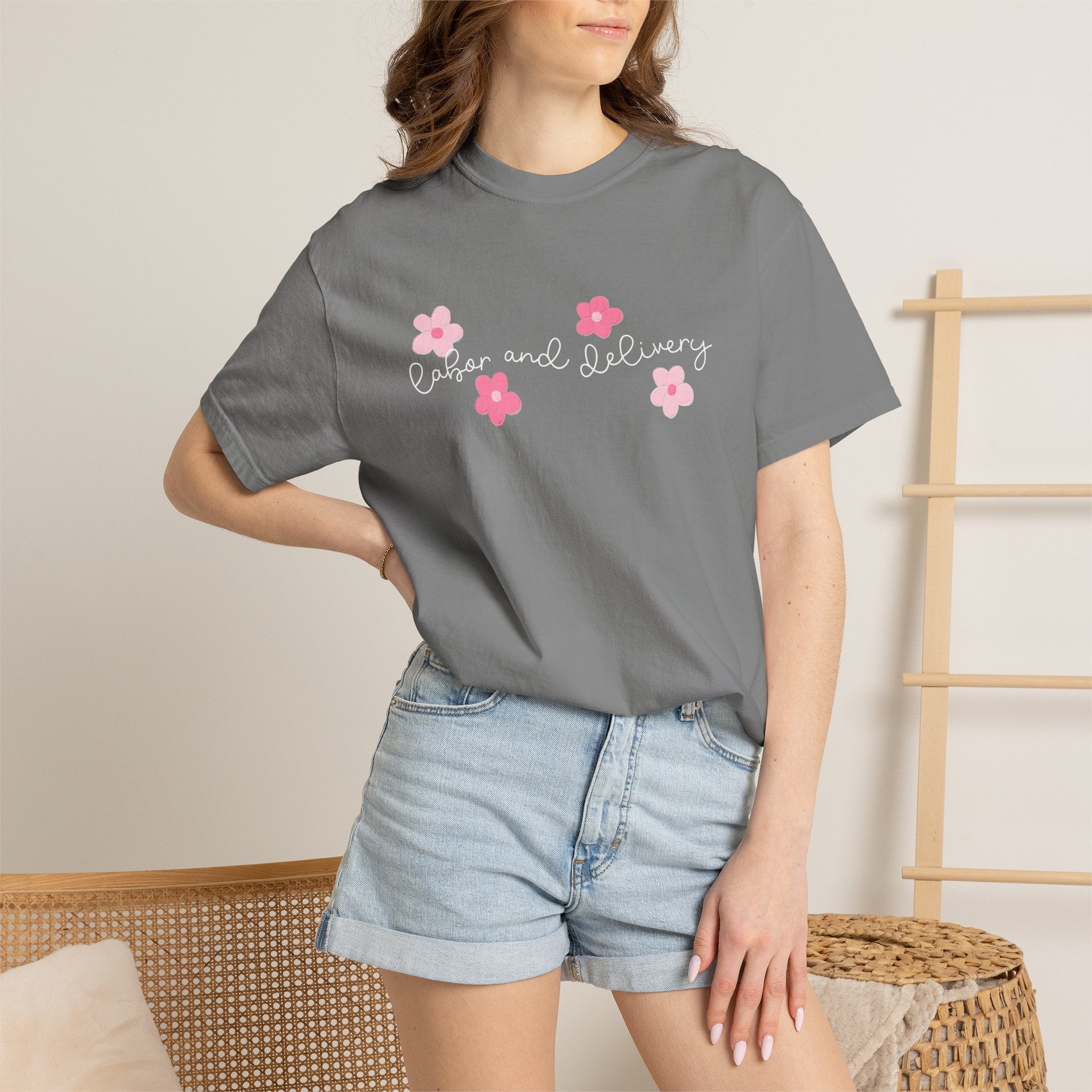 T-Shirt — “Easier and Delivery” Pink Flower Script Tee