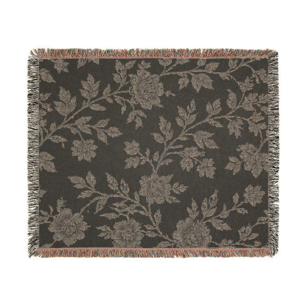 French Toile Woven Blanket — Vintage Floral Fringe Throw Blanket