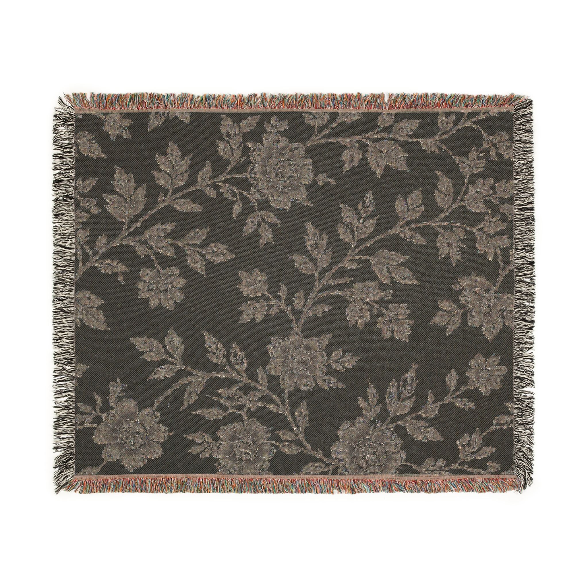 French Toile Woven Blanket — Vintage Floral Fringe Throw Blanket