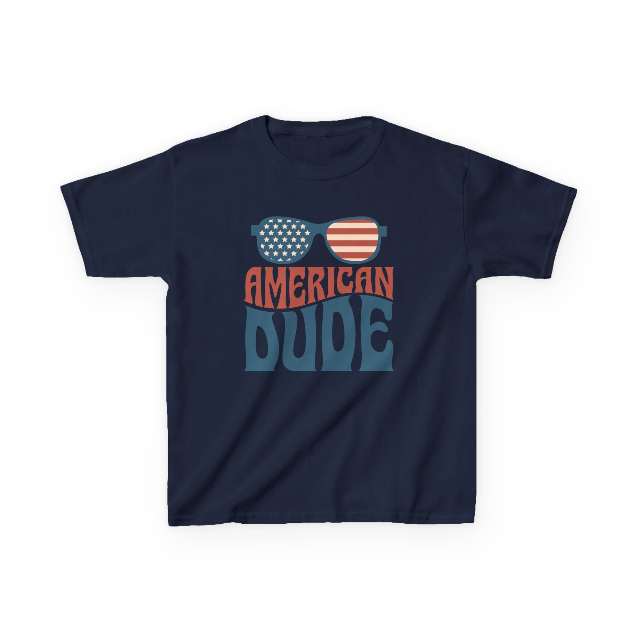 American Dude Kids T‑Shirt - Patriotic Sunglasses 4th of July Tee