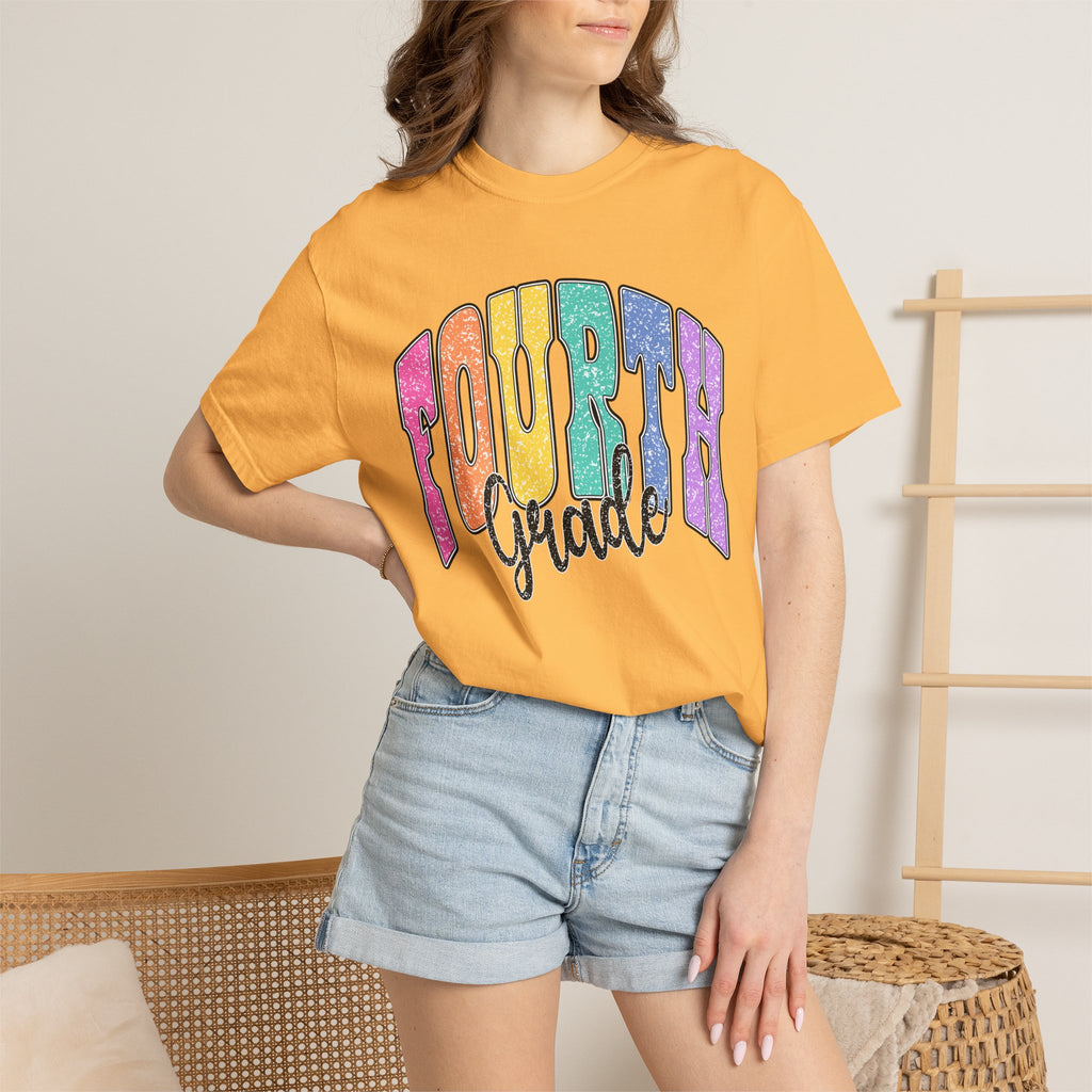 Fourth Grade Colorful Glitter Retro T-Shirt — Back to School Kids Tee