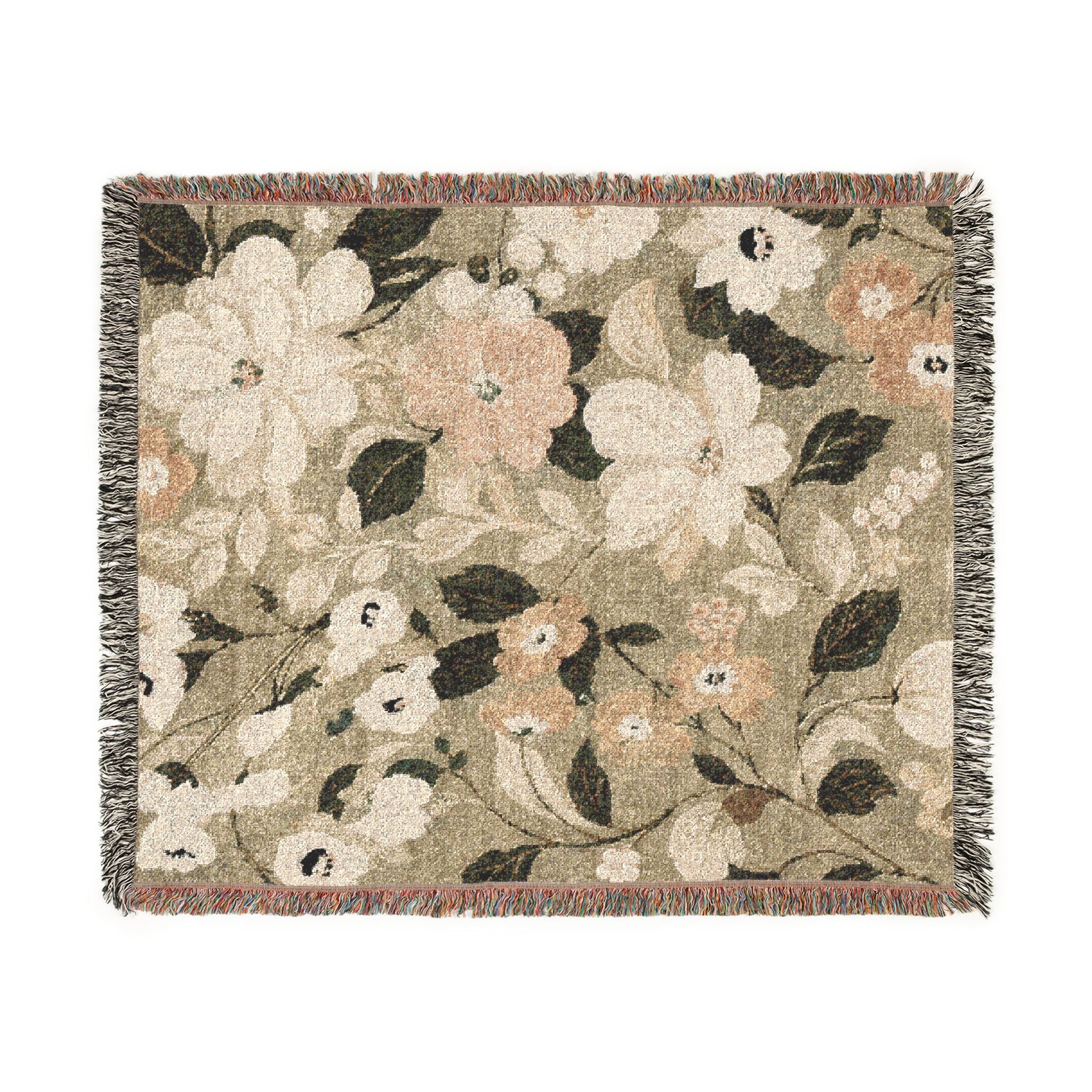 Blush Blossom Woven Blanket — Vintage Floral Throw Blanket for Couch or Bed
