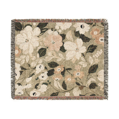 Blush Blossom Woven Blanket — Vintage Floral Throw Blanket for Couch or Bed
