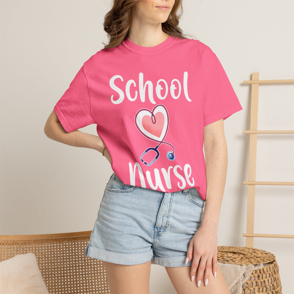 School Nurse T-Shirt — Cute Heart & Stethoscope Tee for Teachers and Healthcare Staff