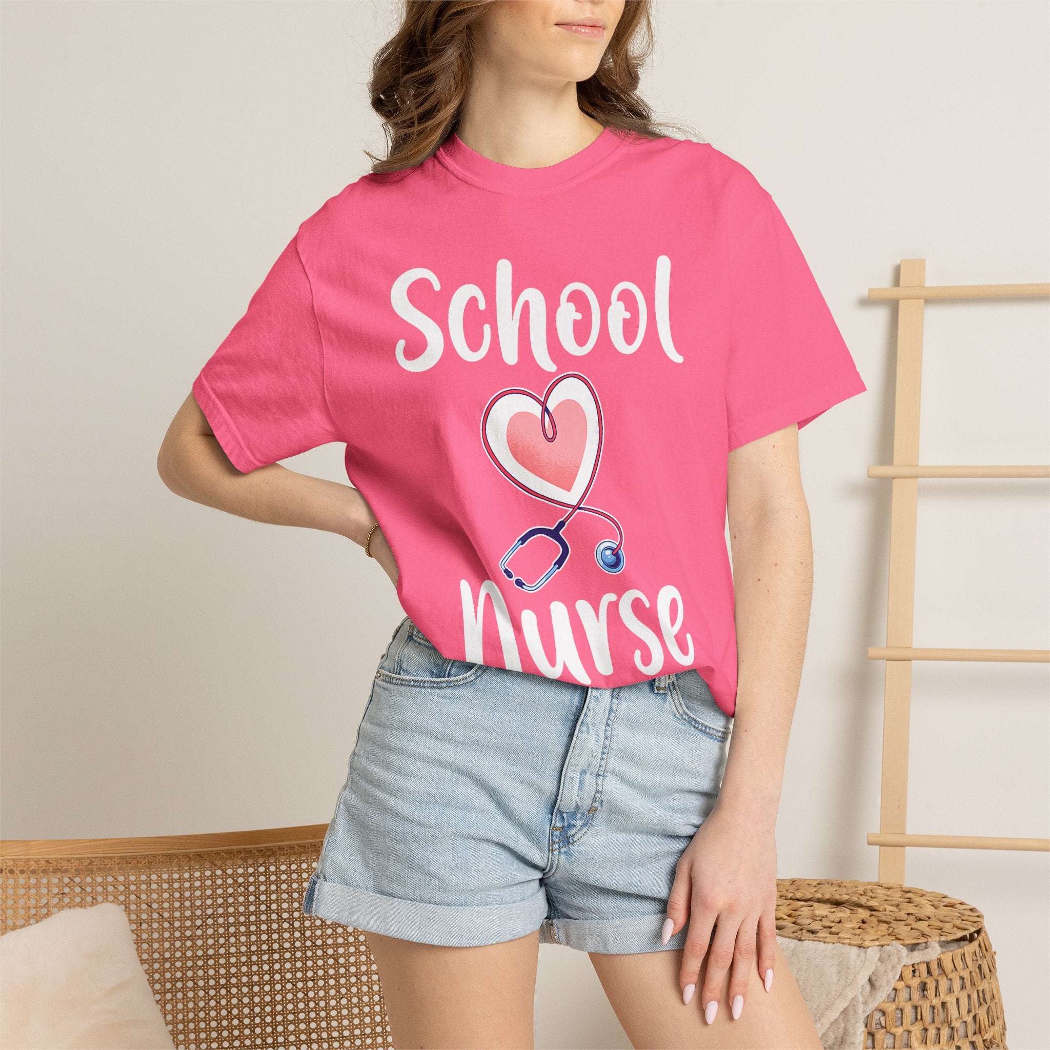 School Nurse T-Shirt — Cute Heart & Stethoscope Tee for Teachers and Healthcare Staff