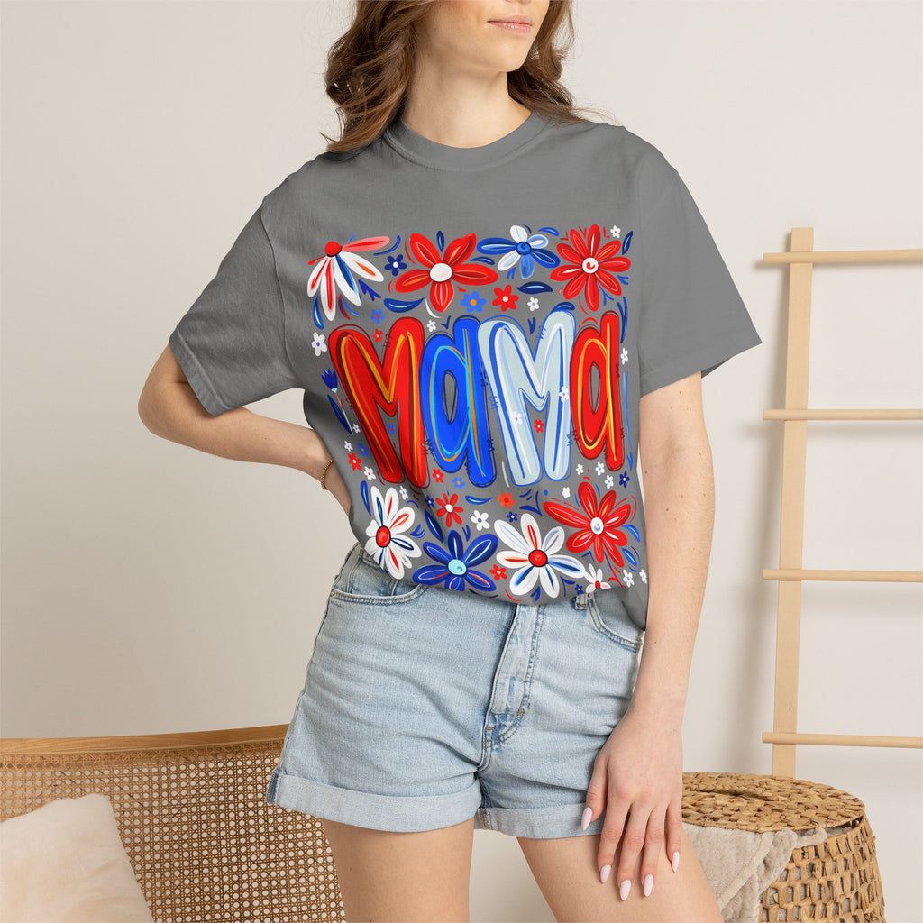Mama Floral T-Shirt — Patriotic Red, White & Blue Mother's Day Tee