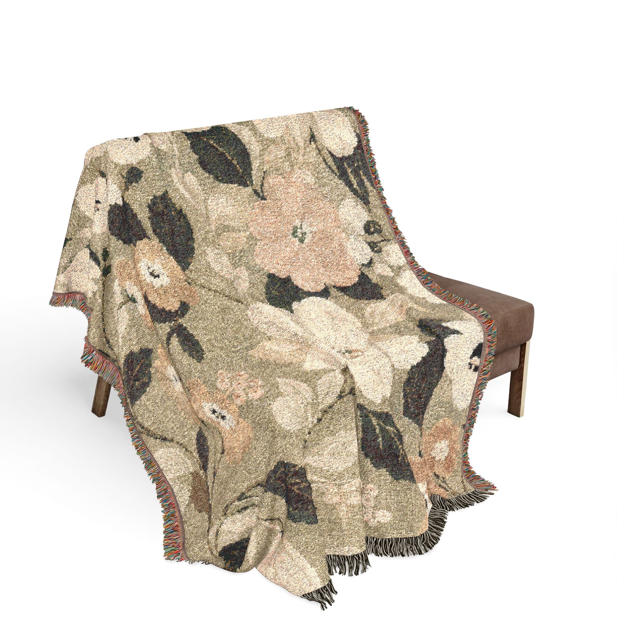 Blush Blossom Woven Blanket — Vintage Floral Throw Blanket for Couch or Bed