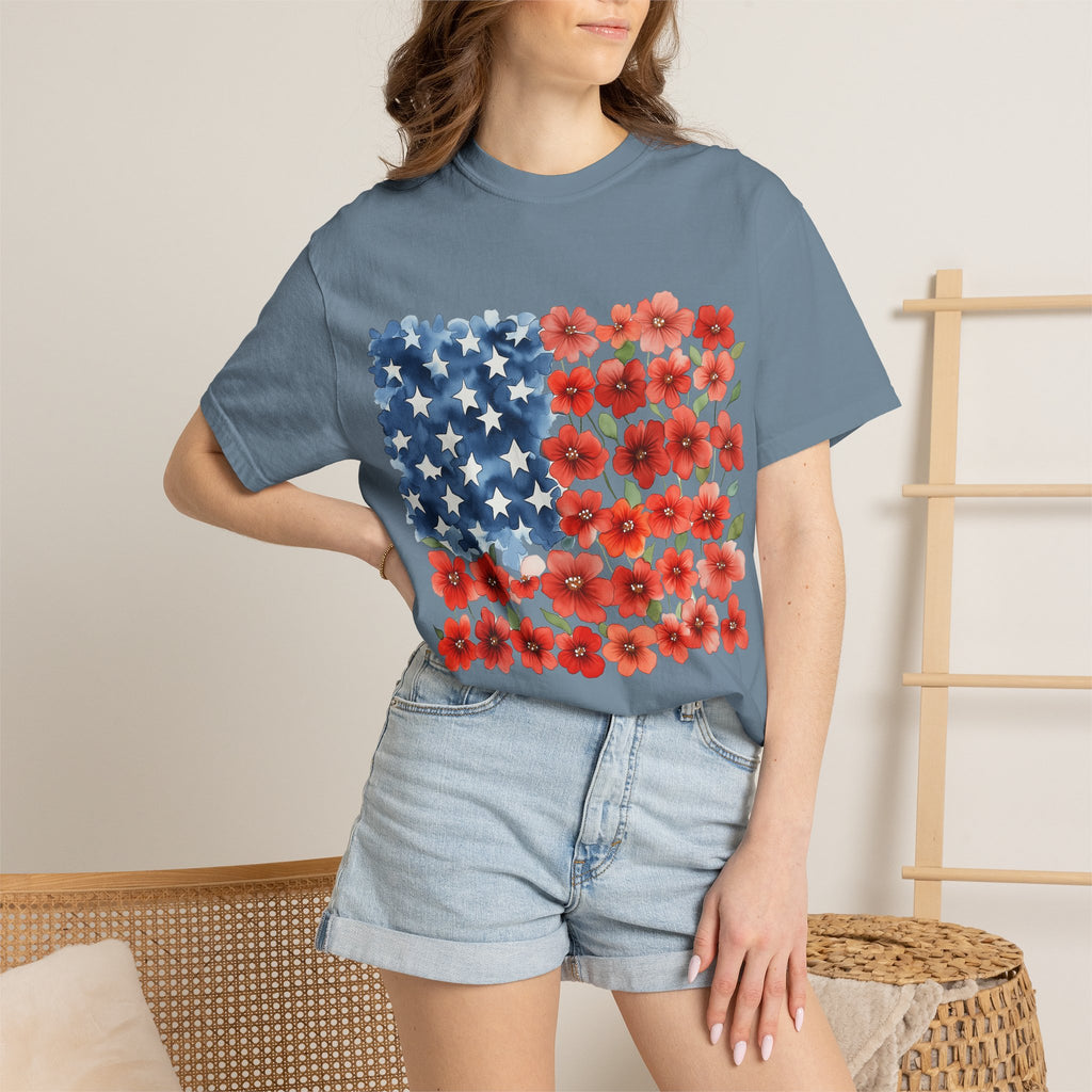 Poppy American Flag T-Shirt — Floral USA Patriotic Tee