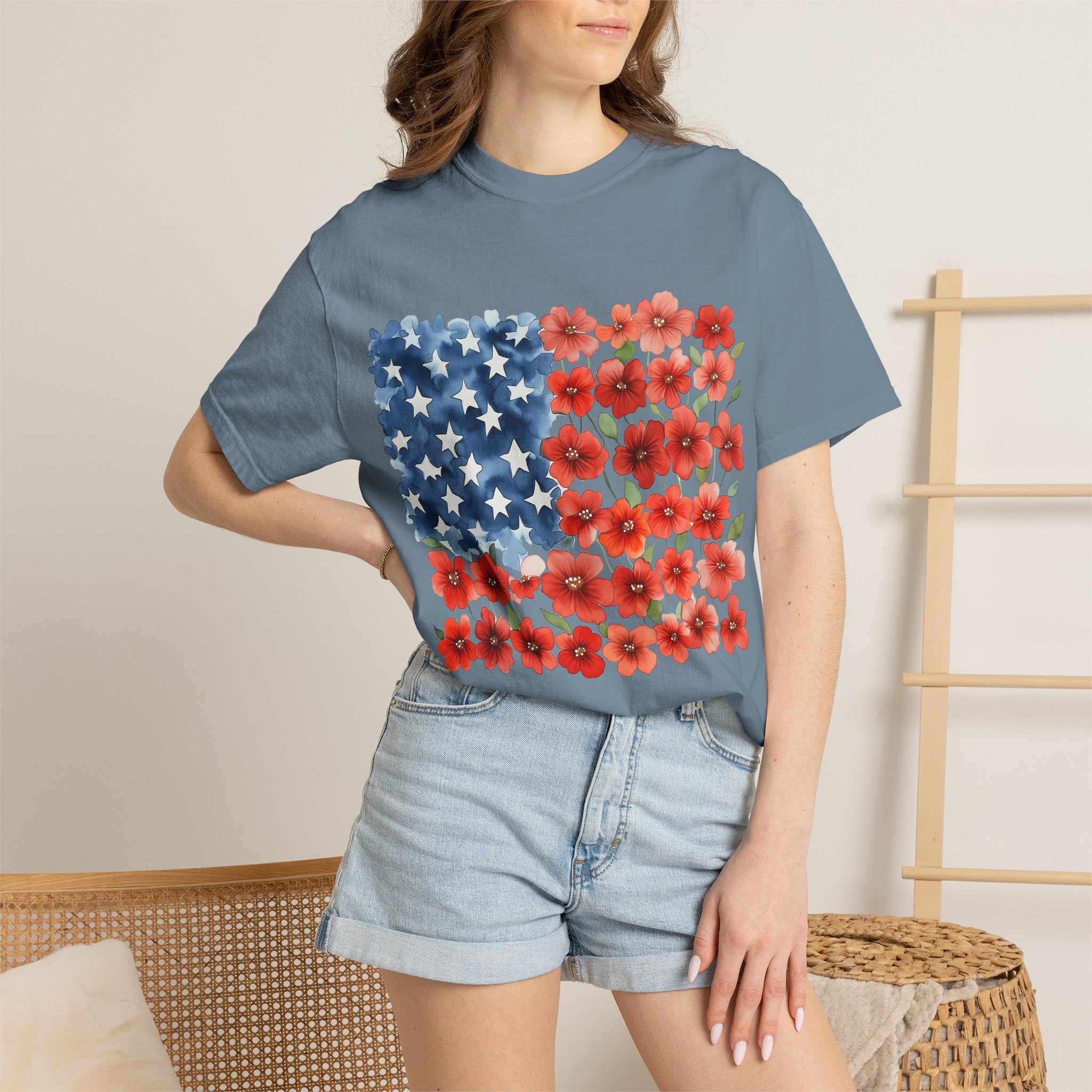Poppy American Flag T-Shirt — Floral USA Patriotic Tee