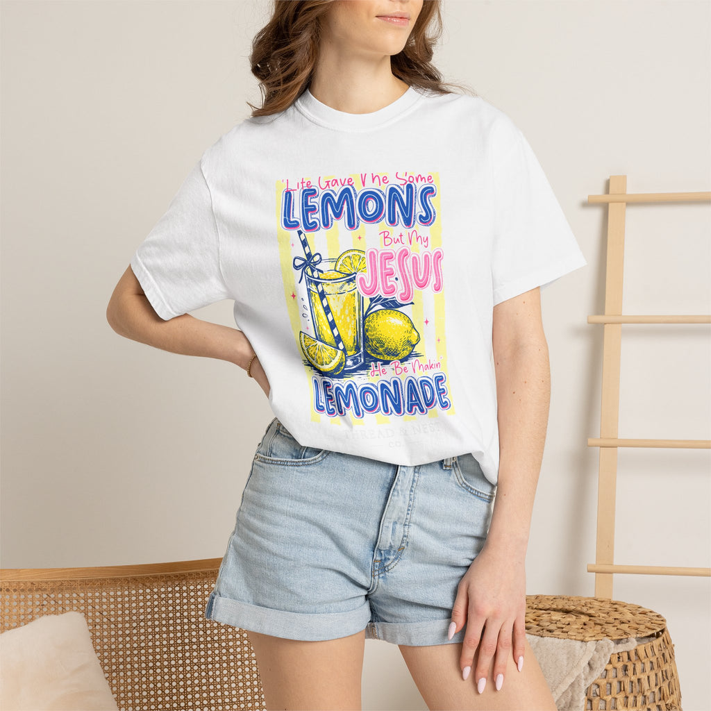 Lemons Into Lemonade Christian T-Shirt — 'He Gave Me Lemons But Why Jesus' Graphic Tee