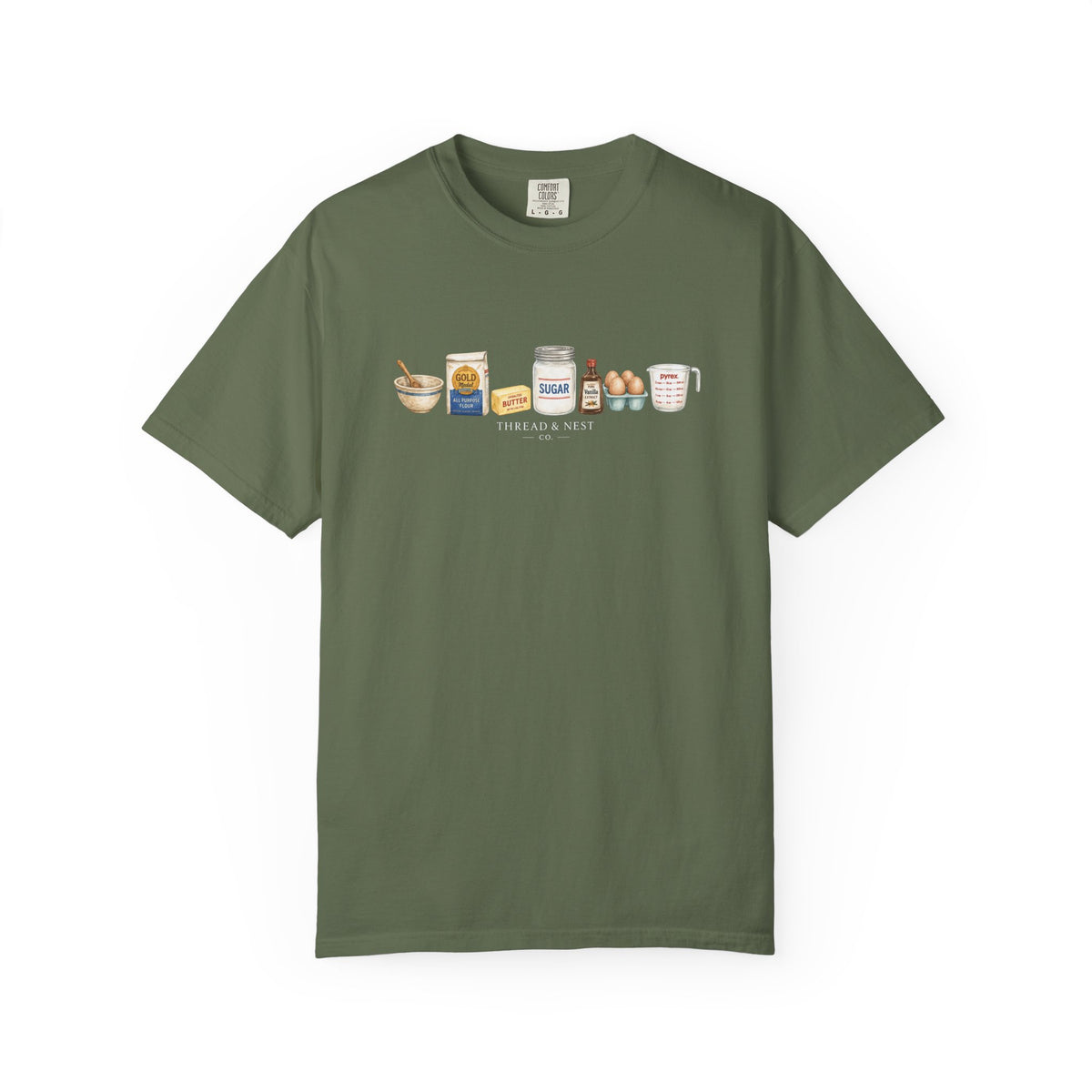 Baking Ingredients T-Shirt — Cute Illustrated Flour, Eggs & Milk Kitchen Tee